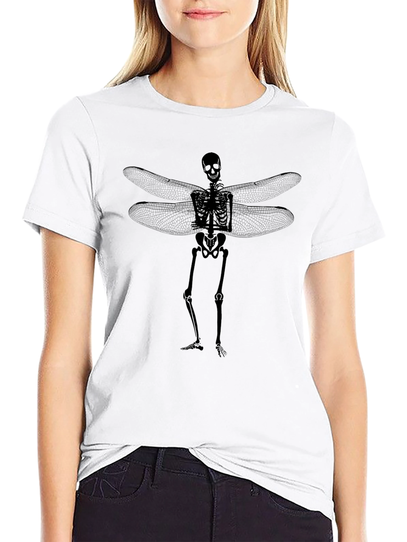 Black Skeleton Dragonfly Wings Graphic Tee