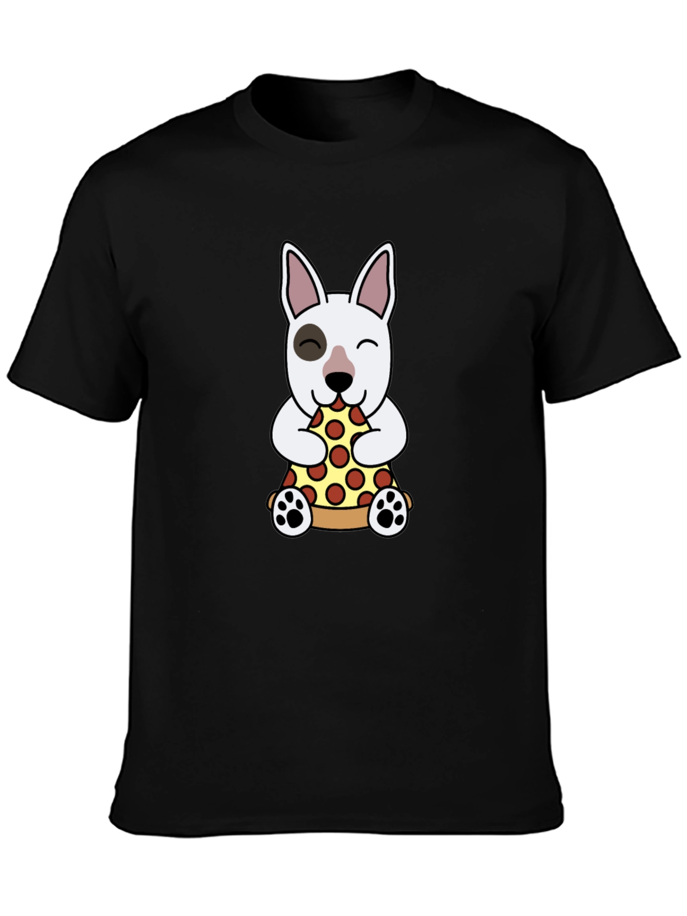 Dog Eating Pizza Graphic Tee - Black Cotton T-Shirt