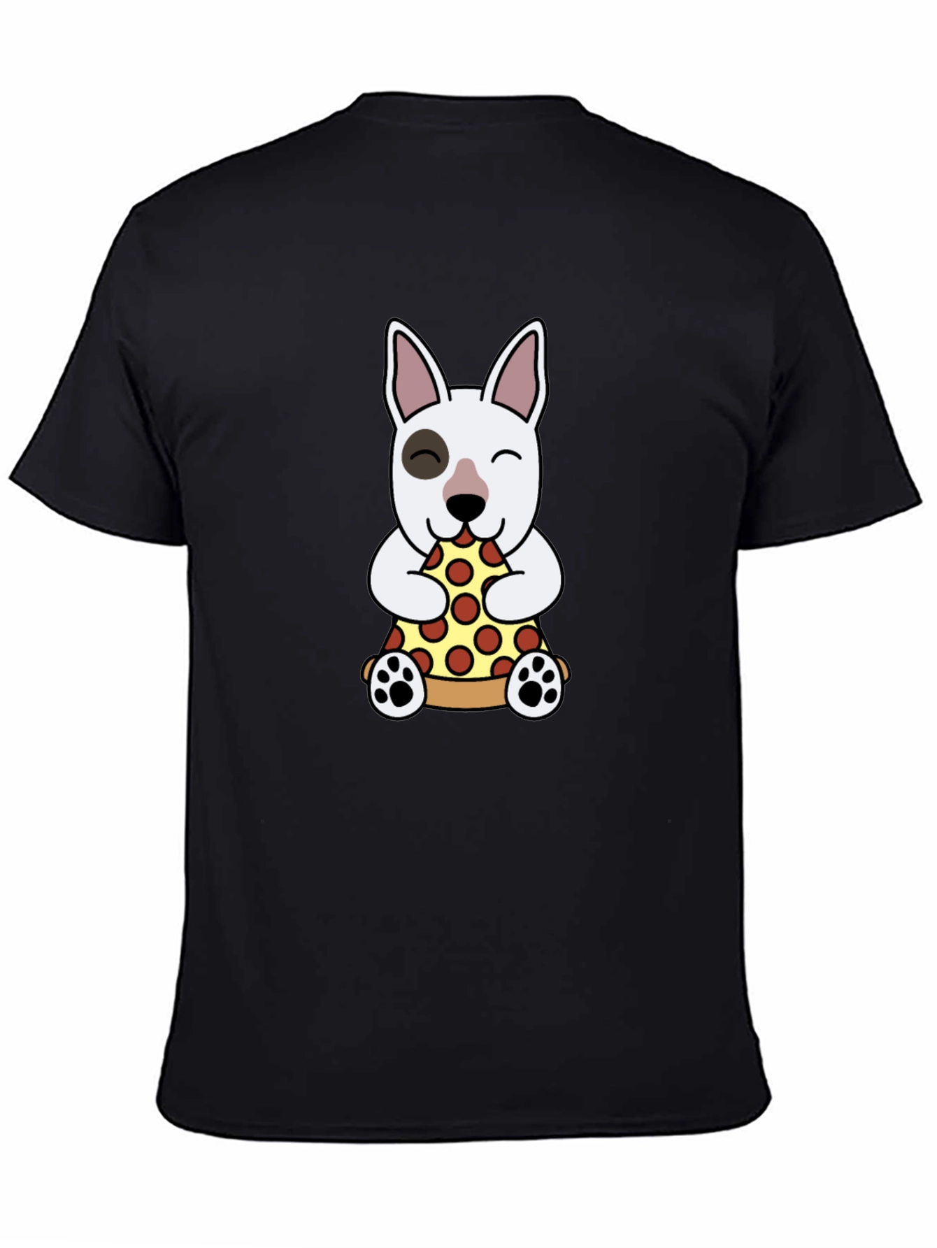 Dog Eating Pizza Graphic Tee - Black Cotton T-Shirt