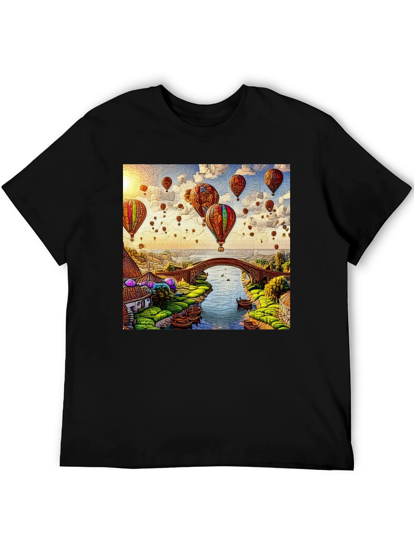 Balloon Bridge Graphic Tee - Artistic Mens T-Shirt