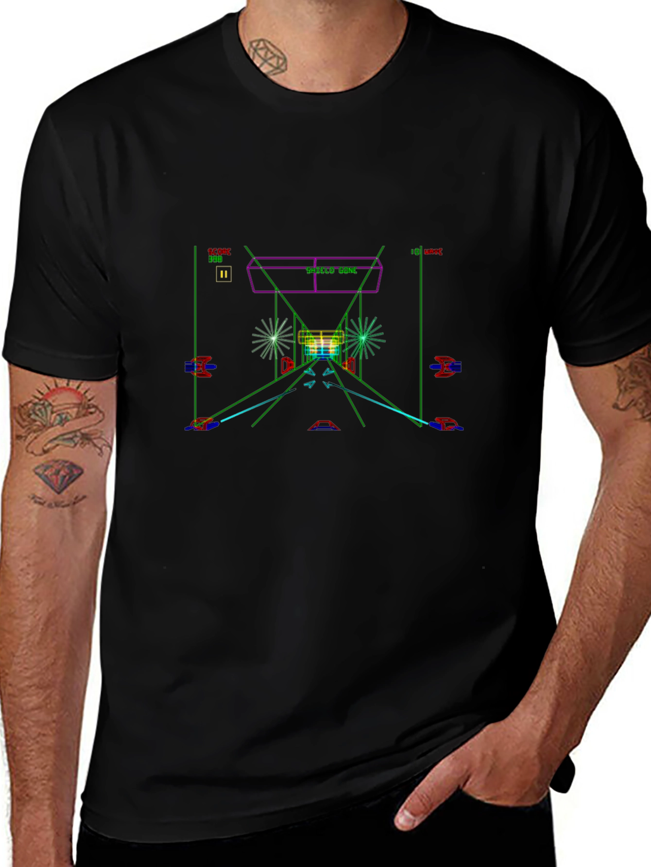 Retro Arcade Space Game T-Shirt - Black