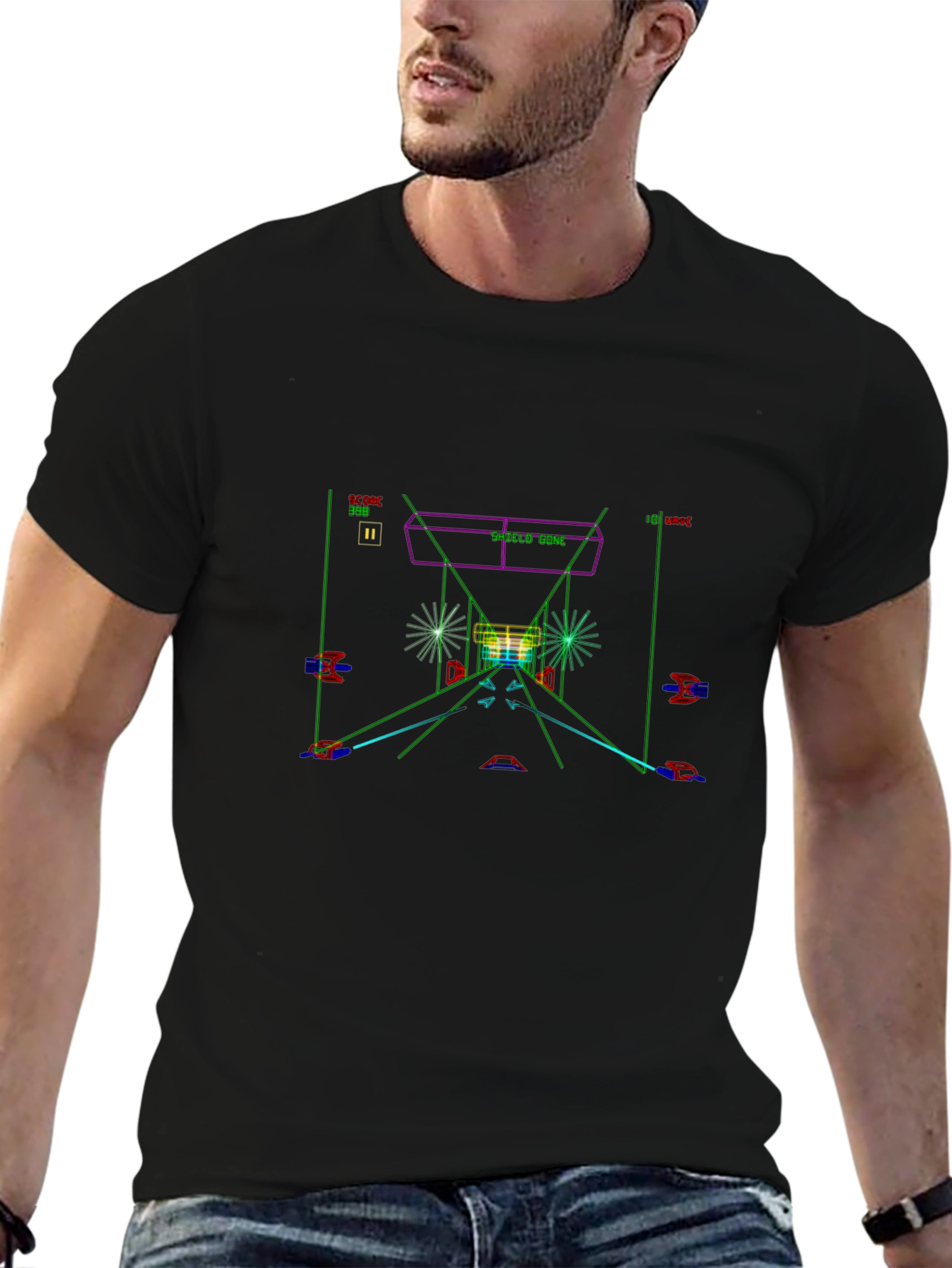 Retro Arcade Space Game T-Shirt - Black