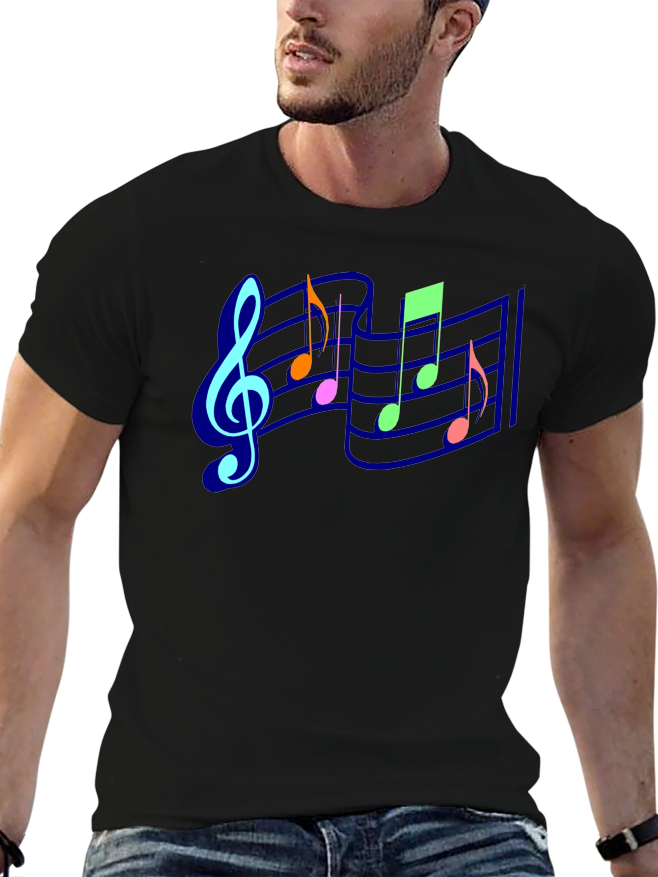 Musical Notes Graphic Tee - Black