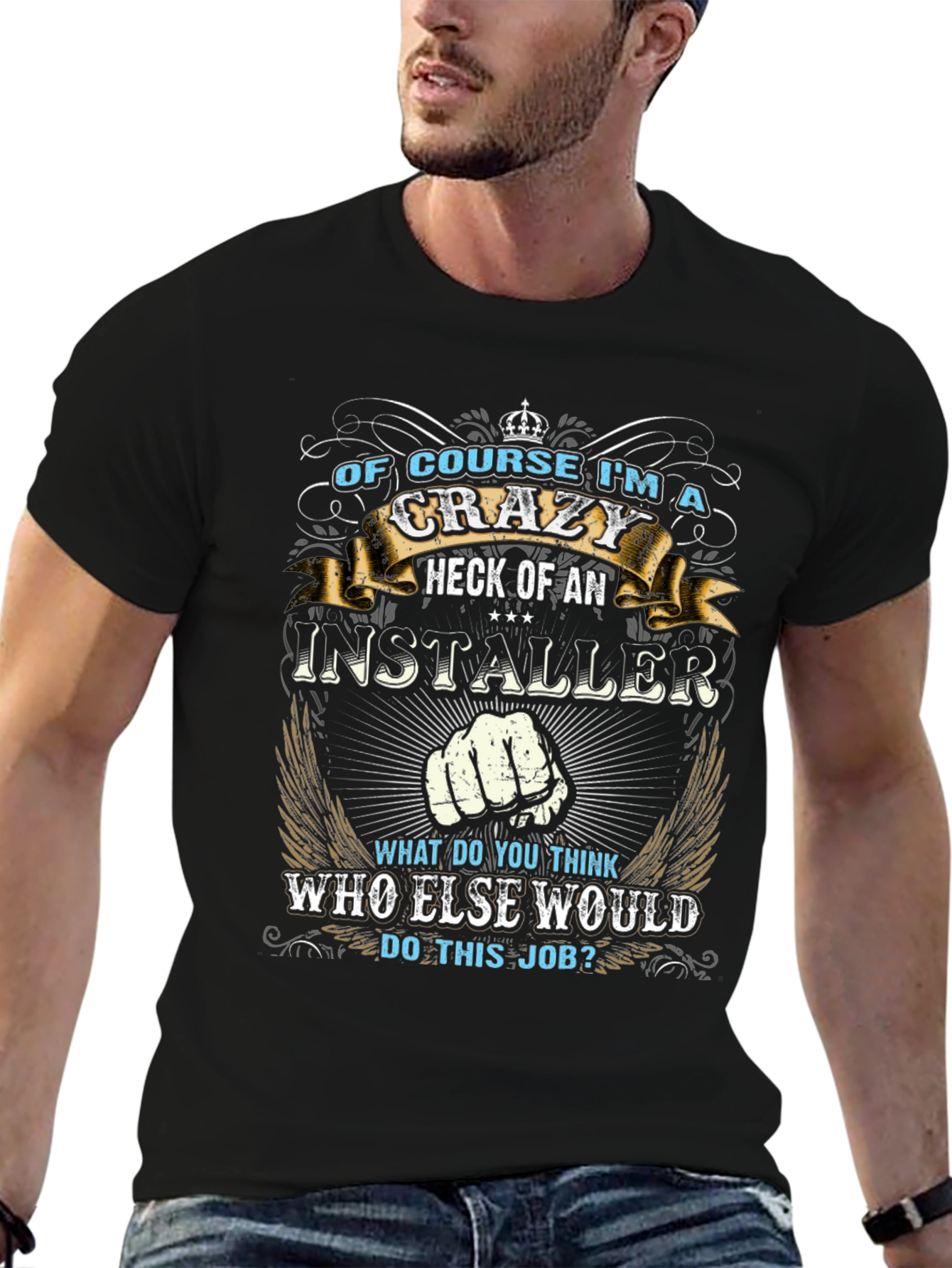 Crazy Installer Graphic T-Shirt - Black