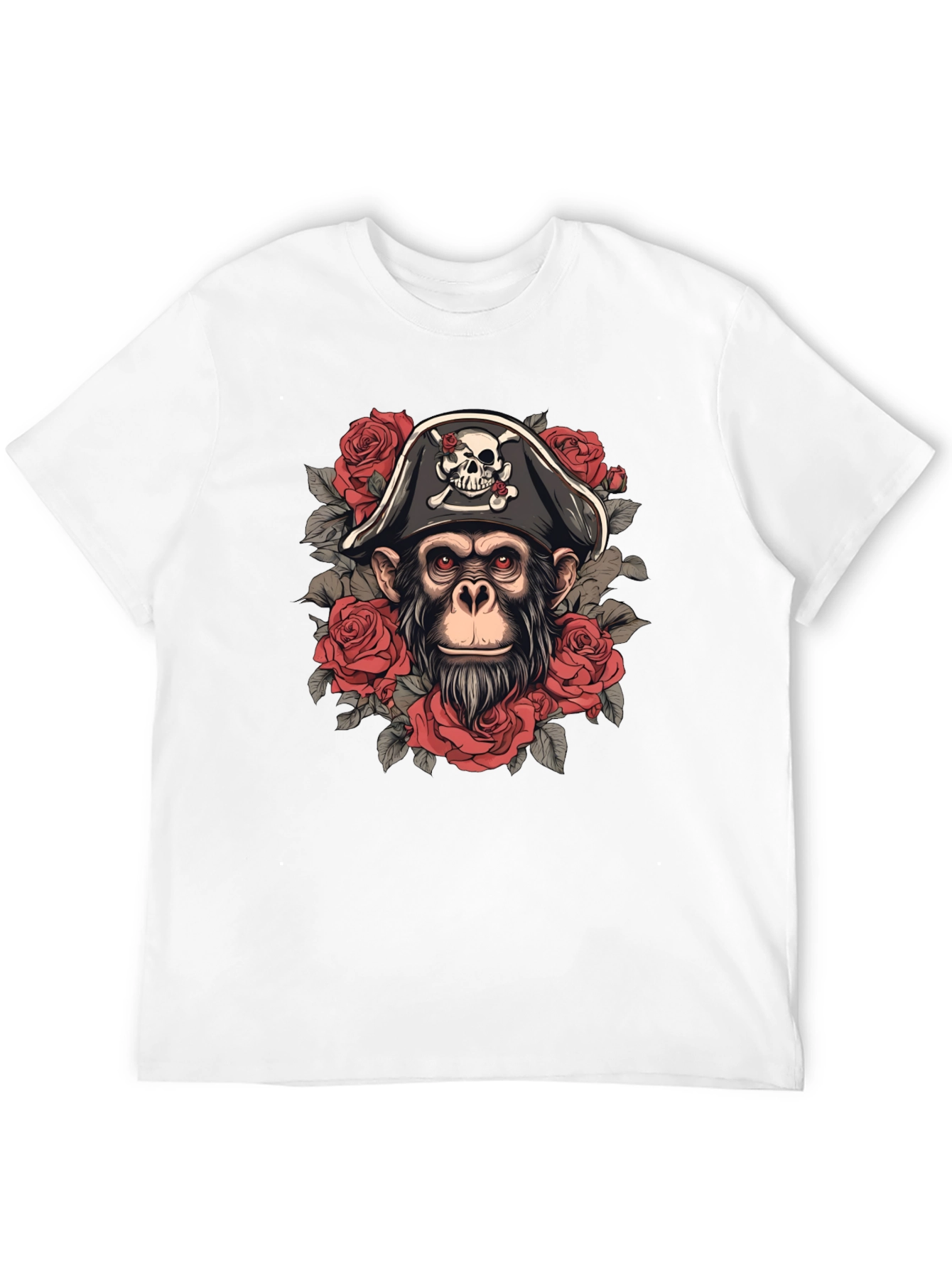 Pirate Monkey T-Shirt - Skull & Roses Graphic Tee