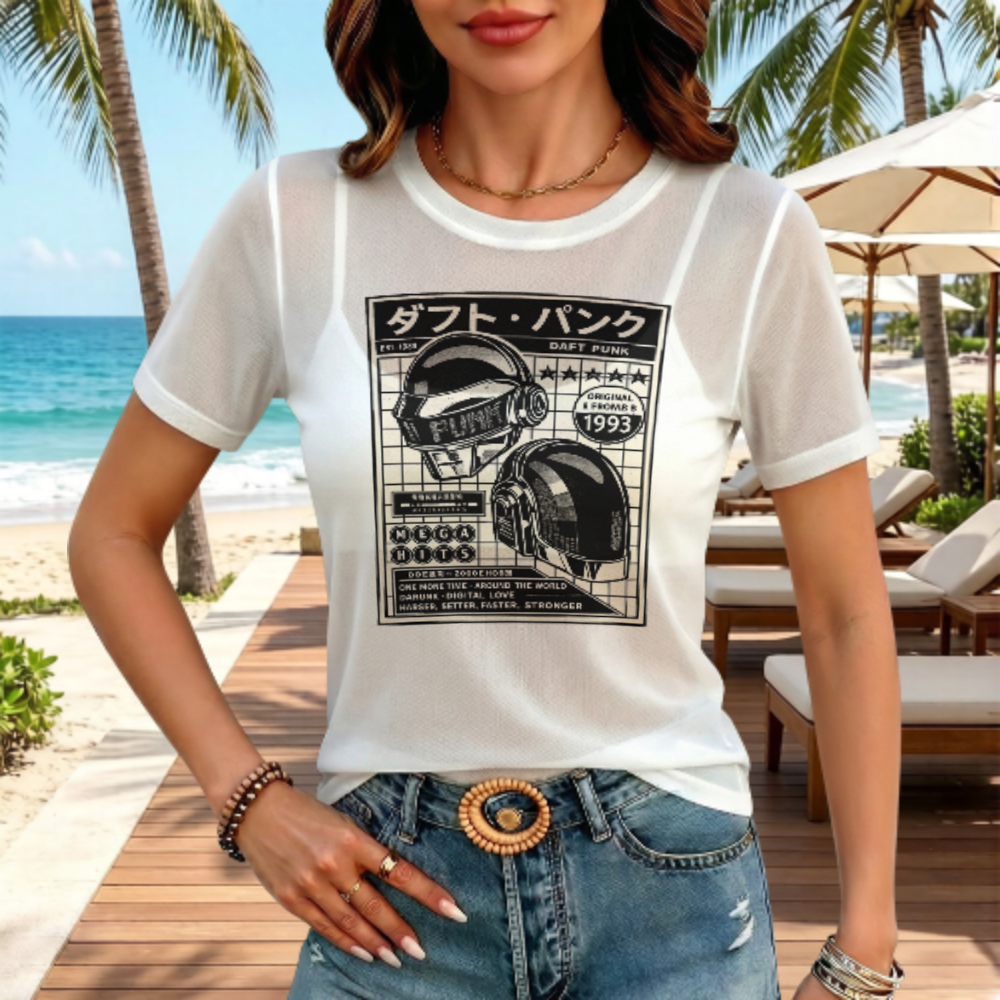 Retro Electronic Music Graphic Tee, Futuristic Streetwear Shirt, Oversized DJ Inspired T-Shirt, Monochrome Urban Fashion Top, Vintage Techno Aesthetic Tee(z546)