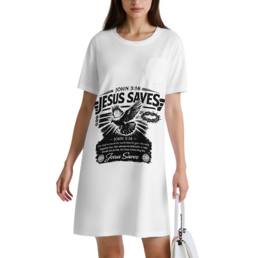 Jesus Saves John 3:16 Graphic Tee Dress, Christian Faith Oversized Shirt Dress, Inspirational Bible Verse Casual Dress, Religious Streetwear Outfit(z518)