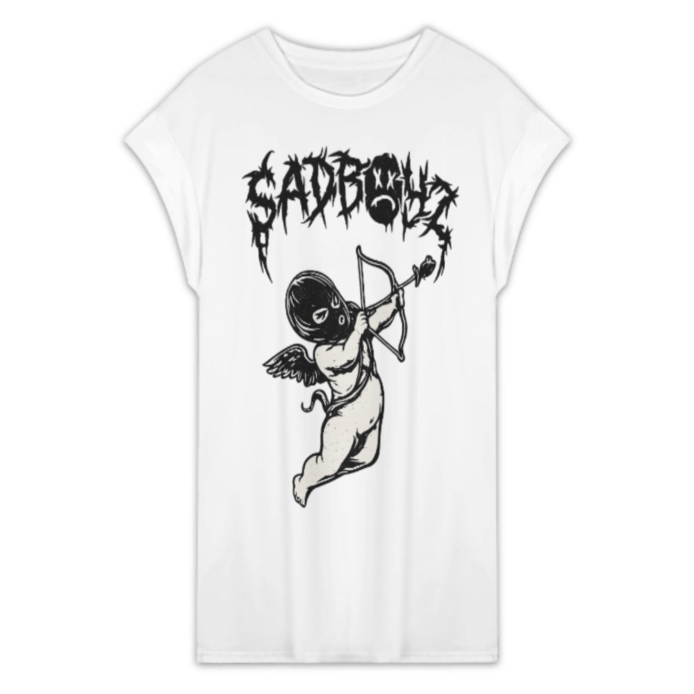 Sadboiz Gothic Cupid Oversized T-Shirt Dress, Dark Streetwear Graphic Tee Dress, Y2K Angel Aesthetic Casual Loose Fit Shirt Dress(z521)