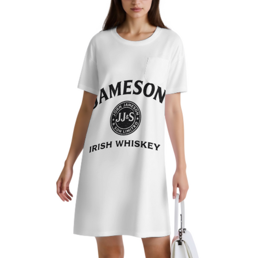 Vintage Irish Whiskey Graphic T-Shirt Dress, Oversized Retro Pub Style Tee Dress for Women, Casual Streetwear Lounge Outfit, Trendy Relaxed Graphic Shirt Dress(z515)