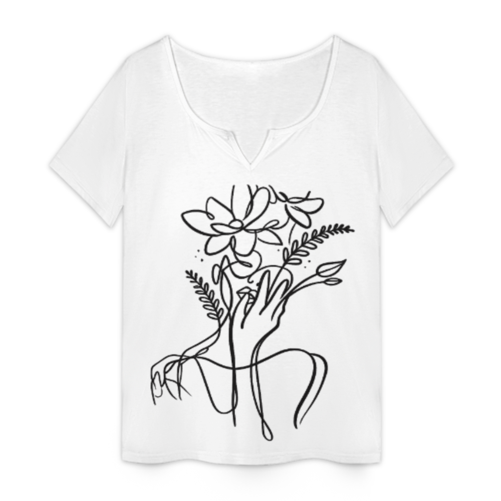 Minimal Floral Line Art Tee, Abstract Botanical Graphic Shirt, Oversized Modern Aesthetic T-Shirt, Monochrome Casual Fashion Top, Elegant Minimalist Streetwear Tee(z555)