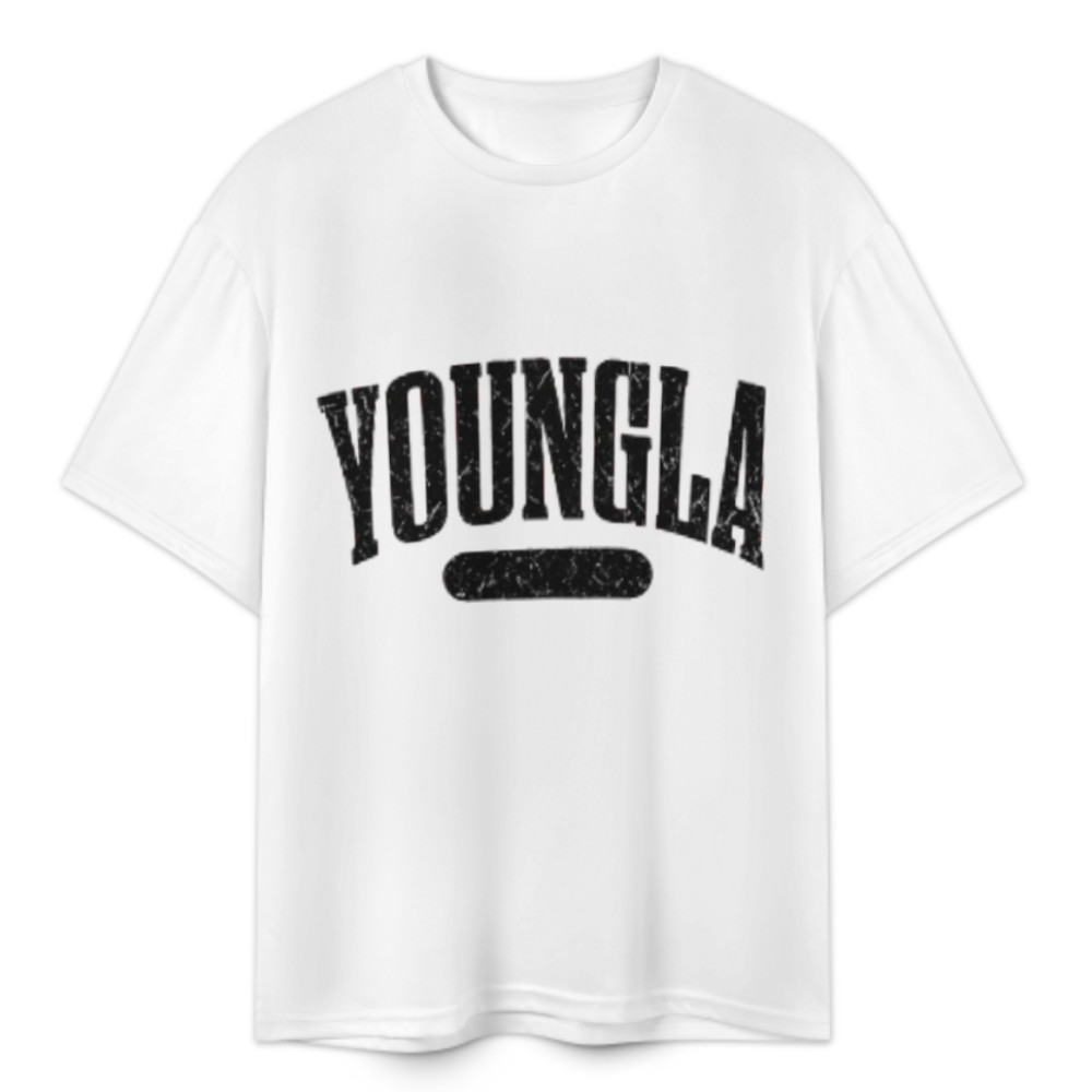 Vintage Varsity Graphic Tee, Oversized Streetwear T-Shirt, Retro Athletic Style Shirt, Distressed Urban Fashion Top, Minimal Monochrome Casual Tee(z536)