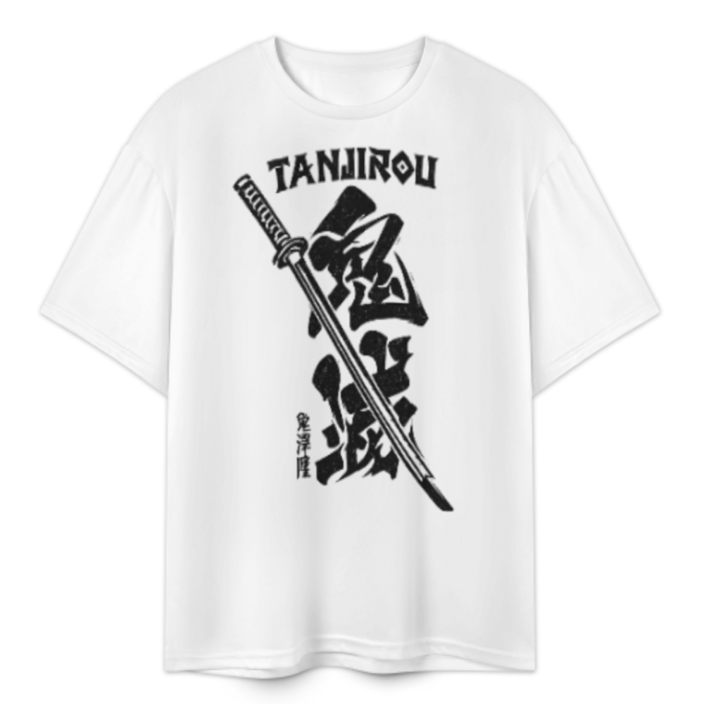 Anime Samurai Graphic Tee, Japanese Sword Streetwear Shirt, Oversized Manga Inspired T-Shirt, Monochrome Warrior Graphic Top, Urban Casual Fashion Tee(z540)