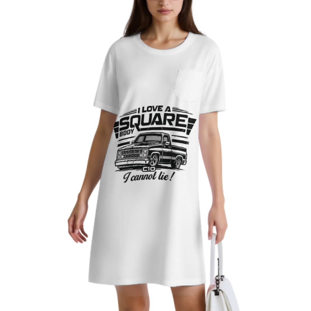 Vintage Square Body Truck Graphic Tee Dress, Retro C10 Inspired Oversized Shirt Dress, Classic American Pickup Lover Outfit, Casual Graphic Mini Dress(z517)