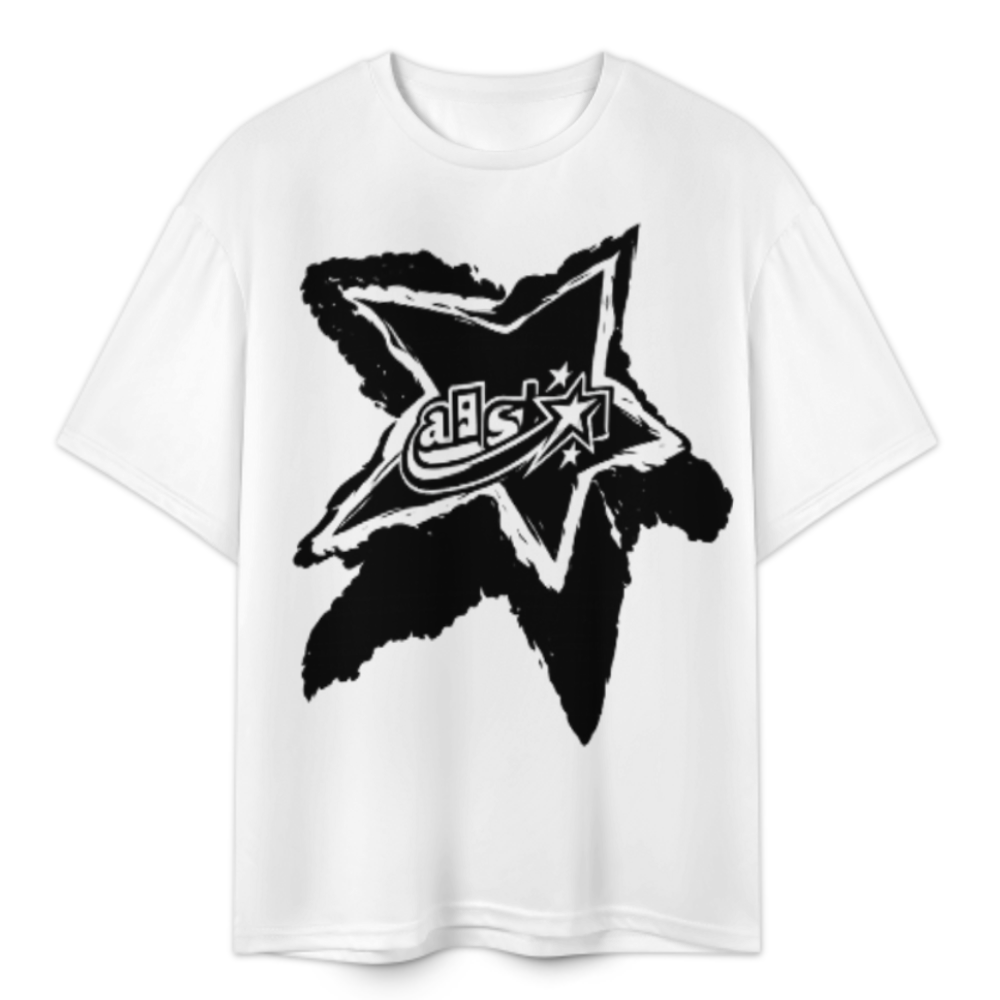 Oversized Star Graphic Tee, Vintage Streetwear T-Shirt, Abstract Y2K Style Shirt, Monochrome Urban Fashion Top, Trendy Casual Cotton Tee(z531)
