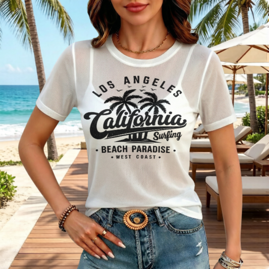 California Surf Graphic Tee, Vintage Beach Streetwear Shirt, Oversized West Coast T-Shirt, Monochrome Coastal Fashion Top, Retro Summer Casual Tee(z548)