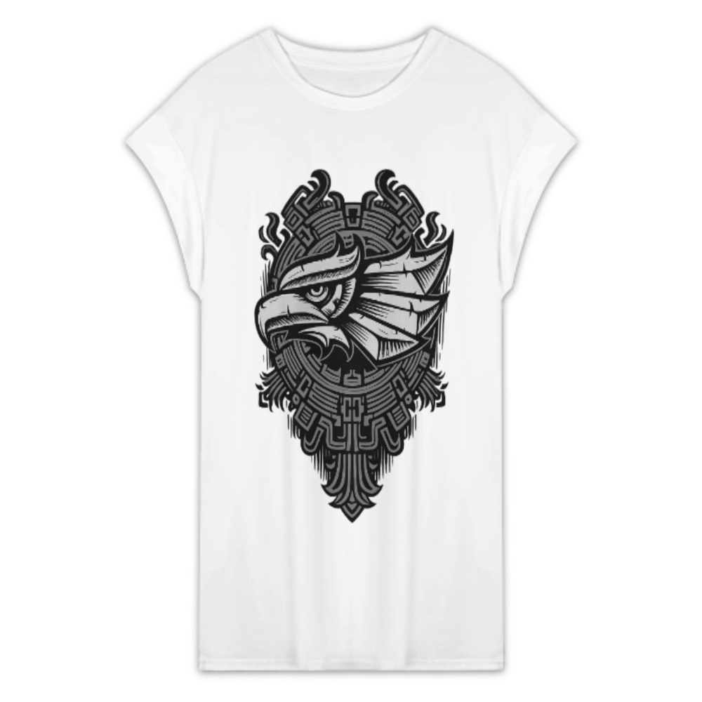 Tribal Eagle Graphic T-Shirt Dress, Aztec Inspired Oversized Tee, Gothic Streetwear Mini Dress, Monochrome Eagle Art Casual Fashion Shirt(z526)