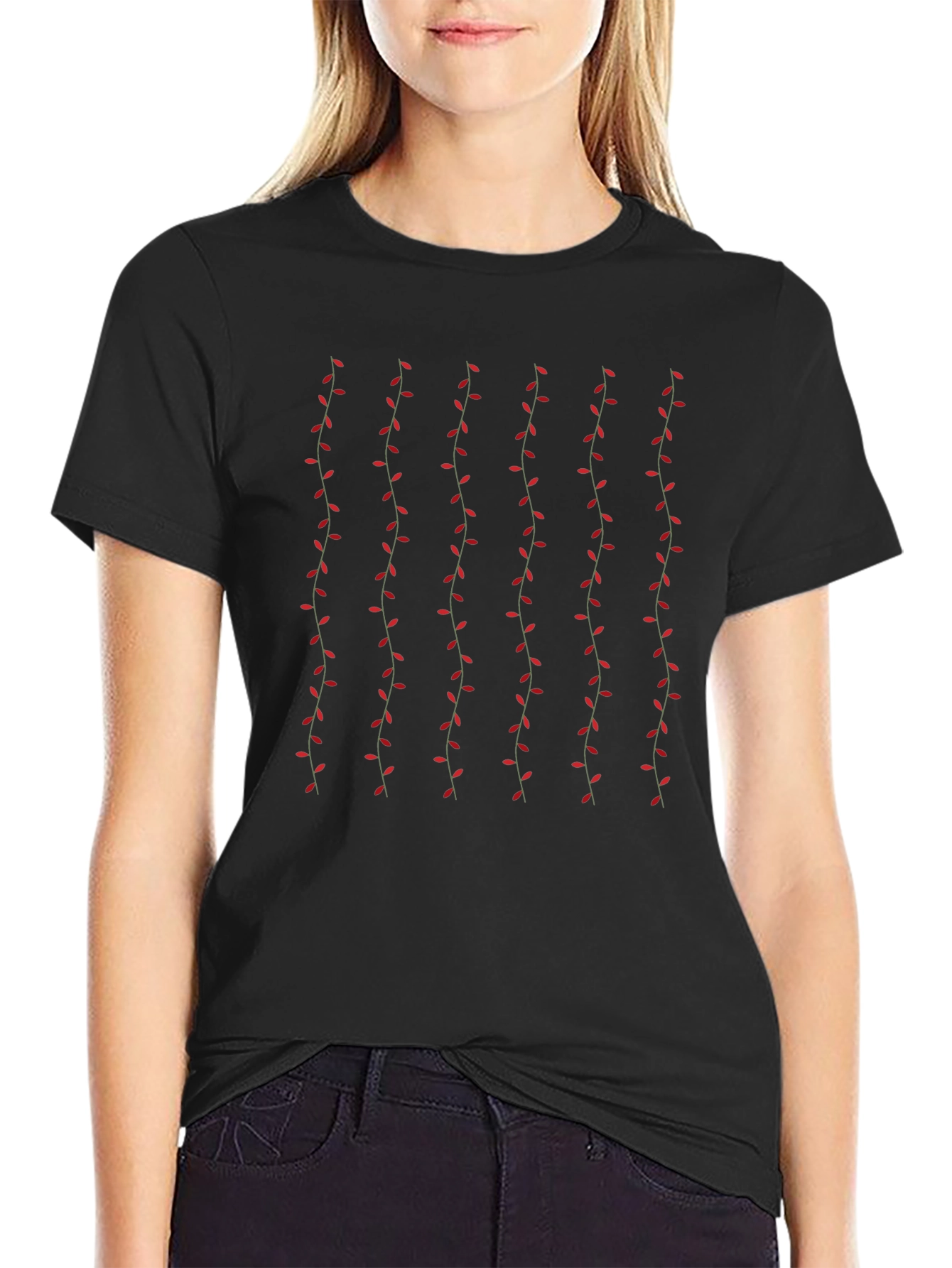 Stylish Black T-Shirt with Vine Pattern