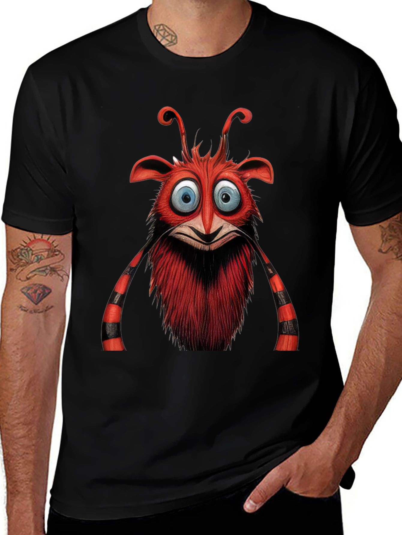 Cartoon Monster Graphic Tee - Black