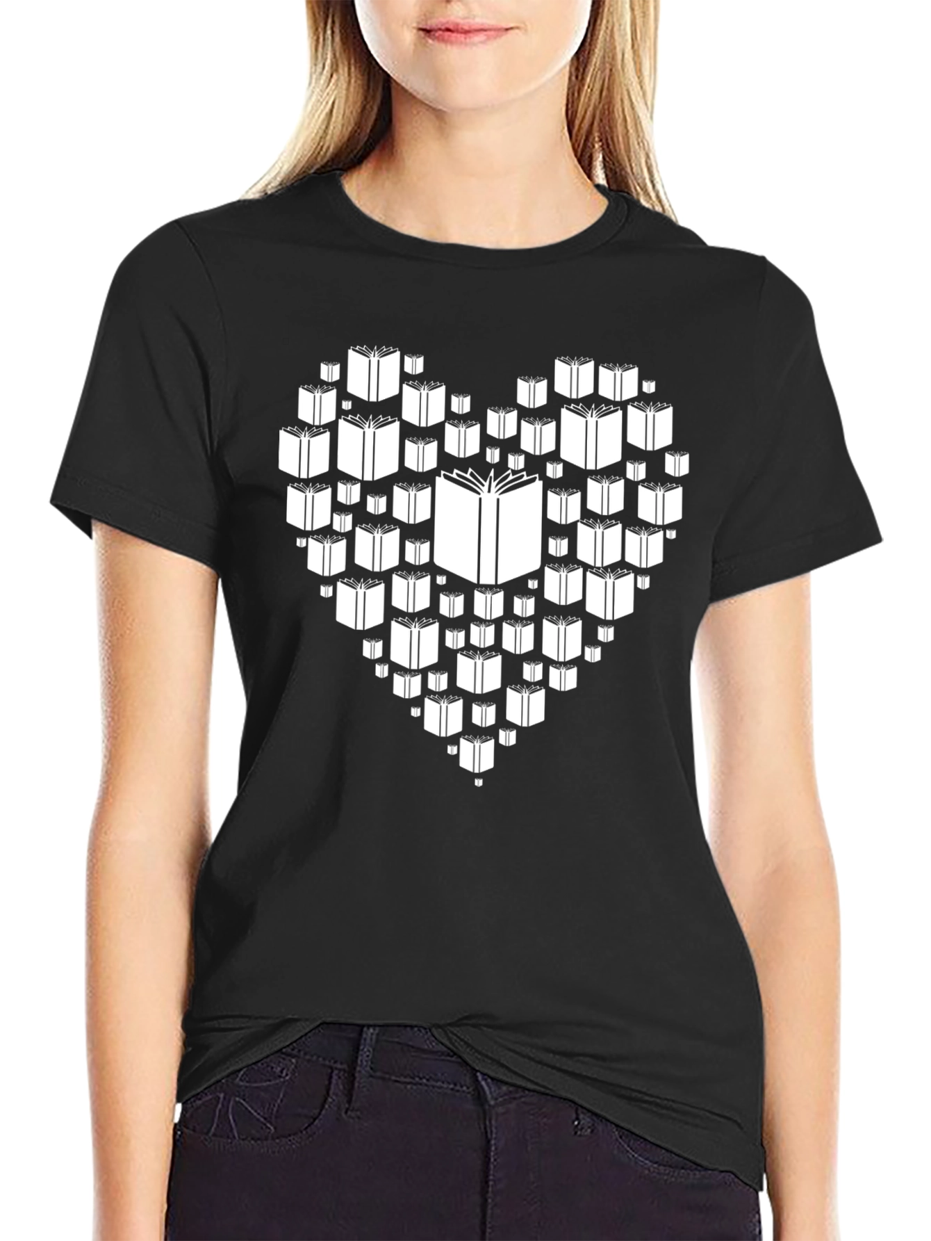 Book Lover T-Shirt - Heart Shaped Book Design
