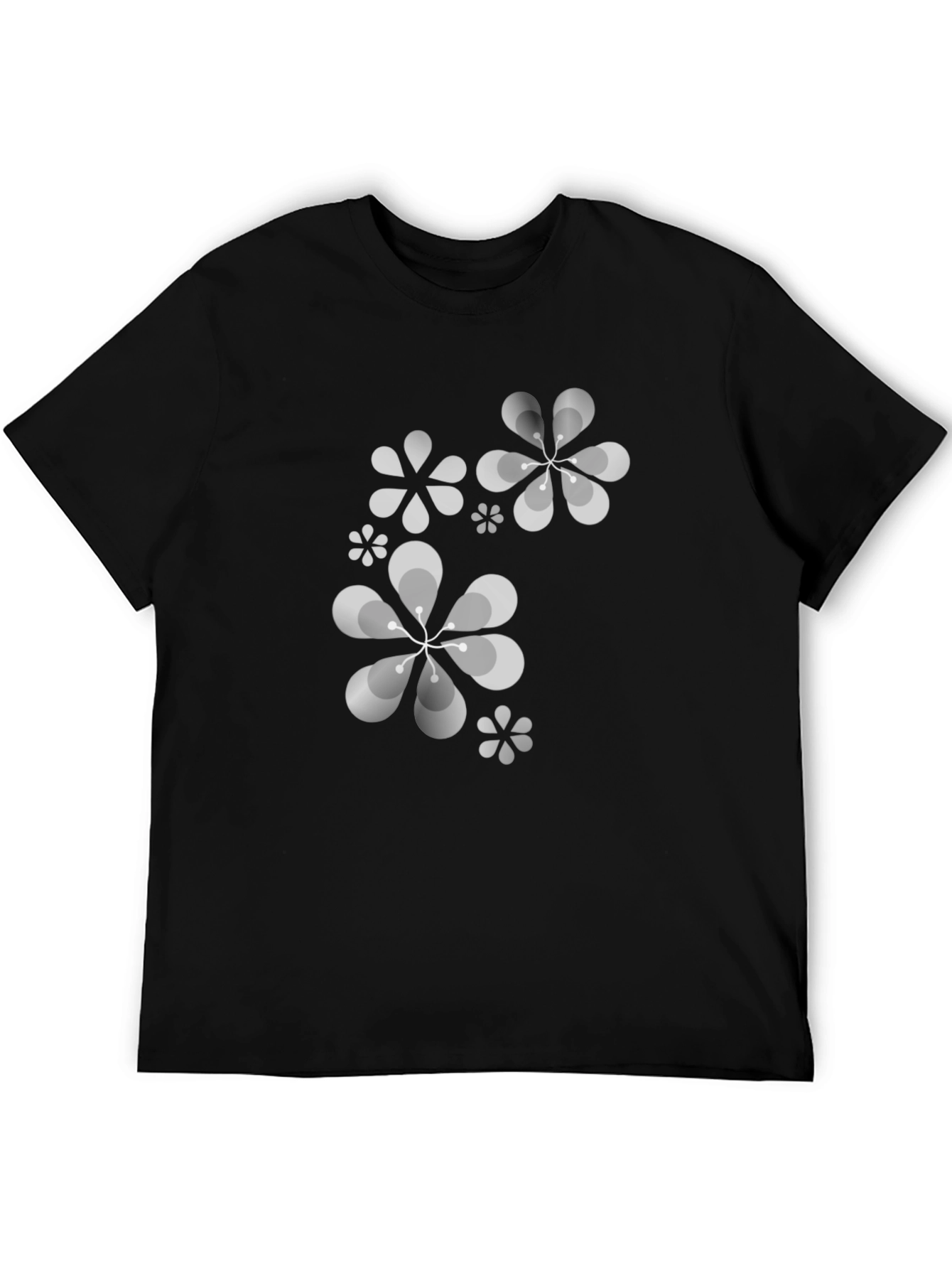 Retro Floral Print Black T-Shirt