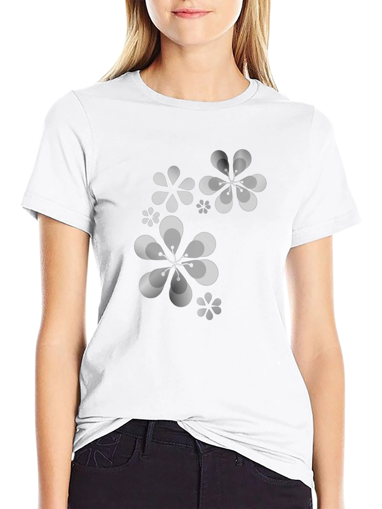 Retro Floral Print Black T-Shirt