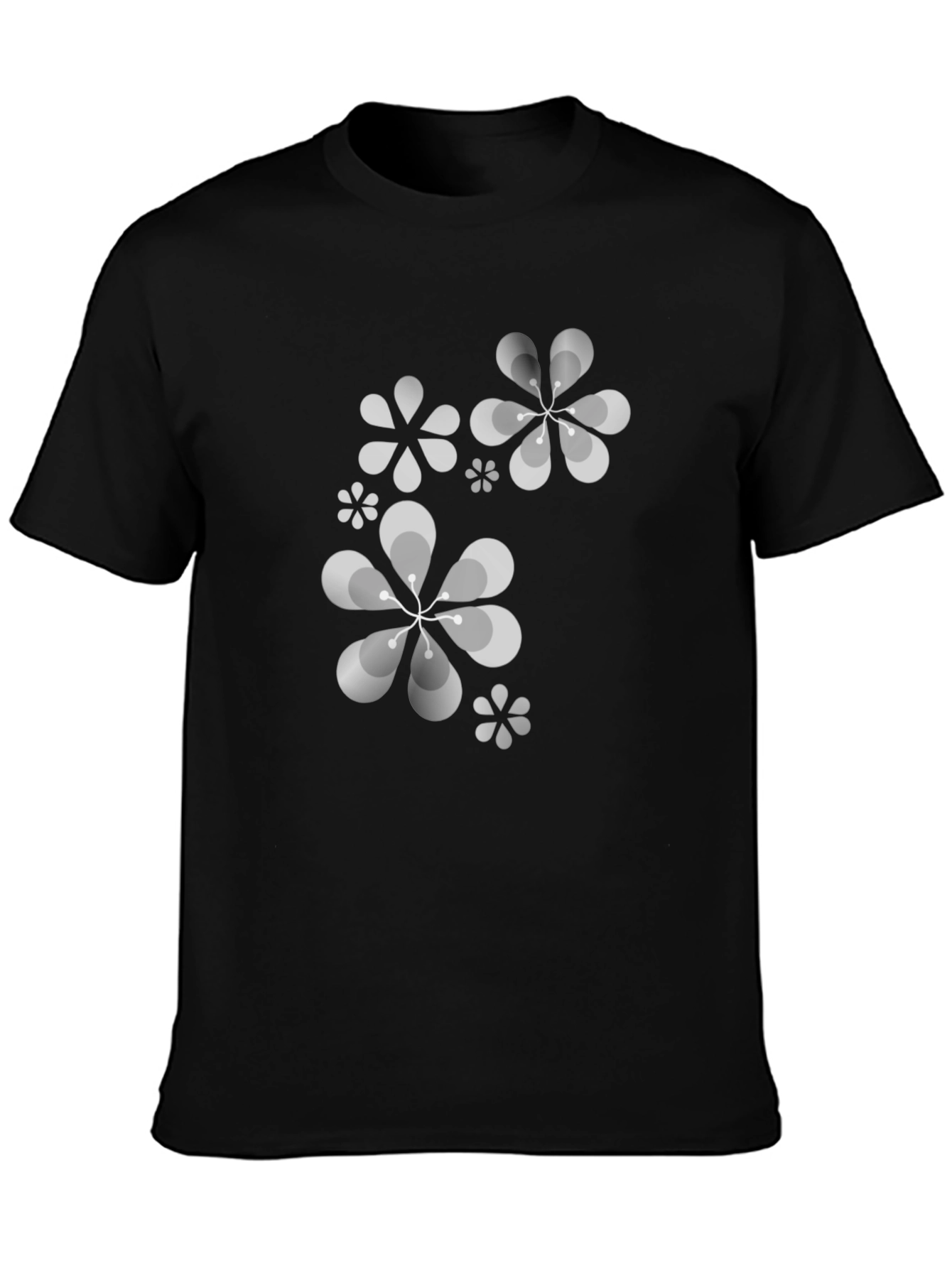 Retro Floral Print Black T-Shirt