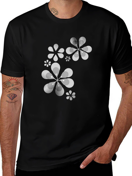 Retro Floral Print Black T-Shirt