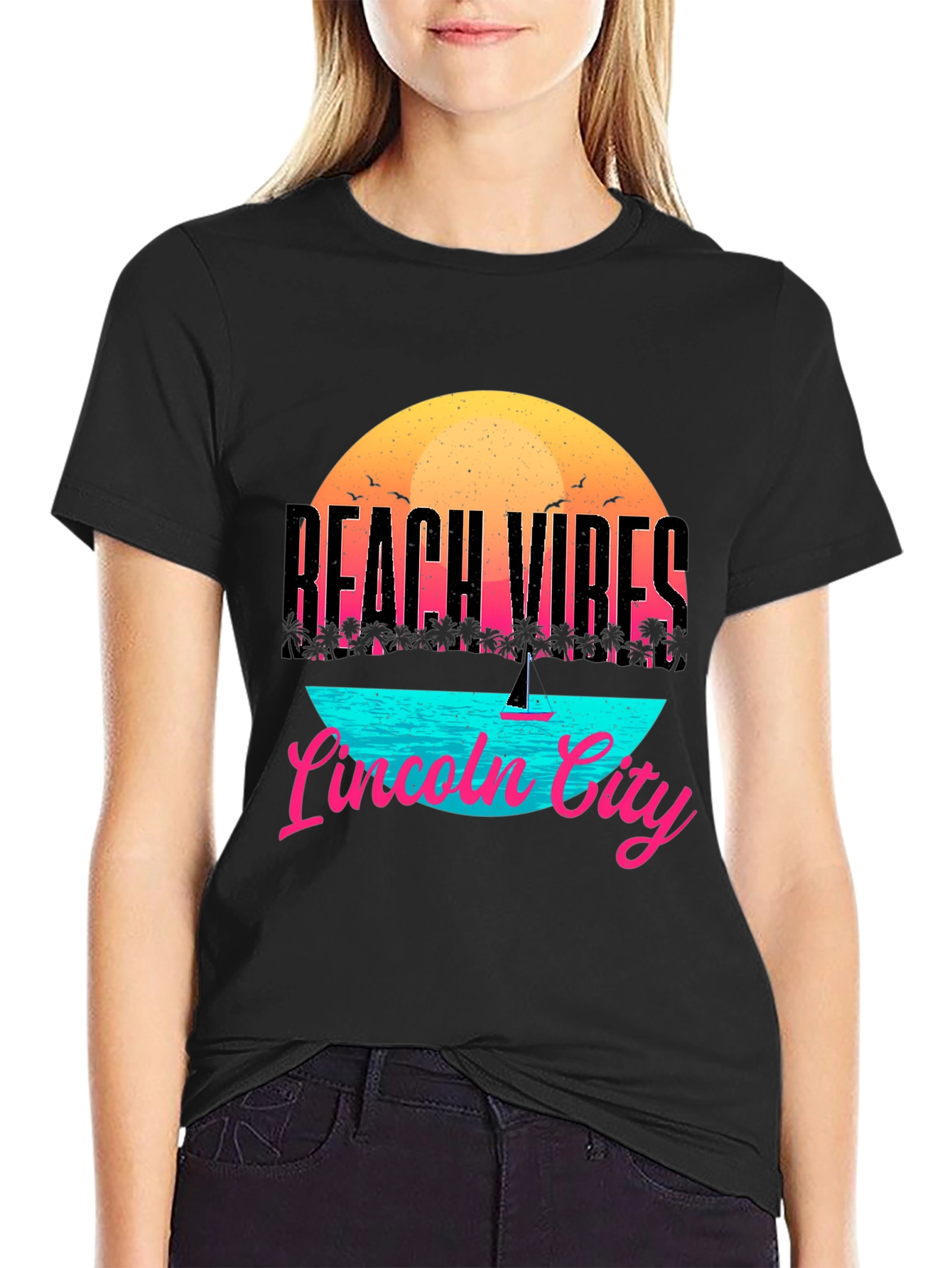 Beach Vibes Lincoln City T-Shirt - Black