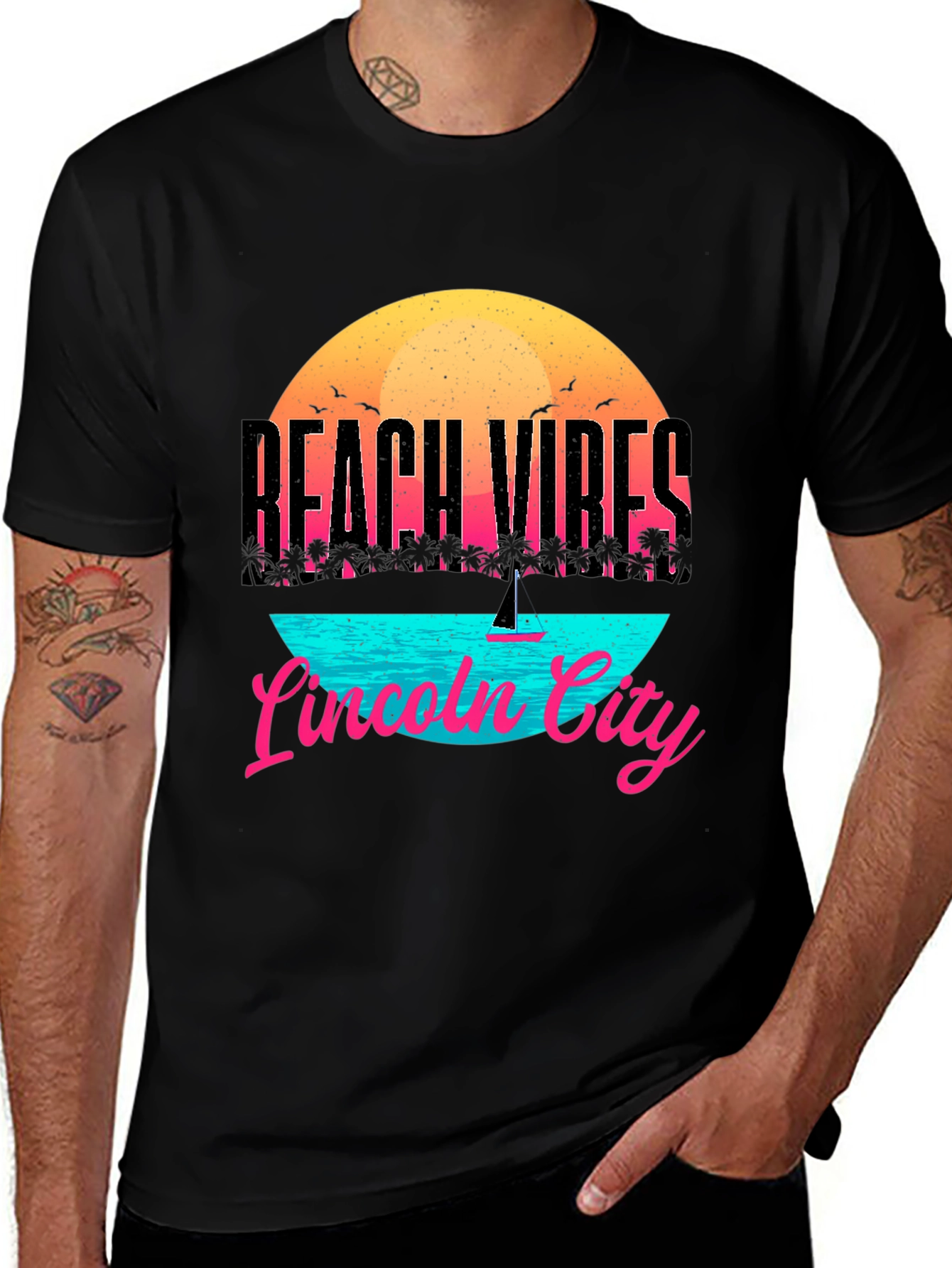 Beach Vibes Lincoln City T-Shirt - Black