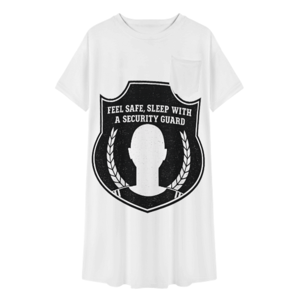Feel Safe Sleep With a Security Guard T-Shirt Dress, Funny Security Officer Graphic Tee, Oversized Casual Mini Dress, Humor Statement Streetwear Outfit(z512)