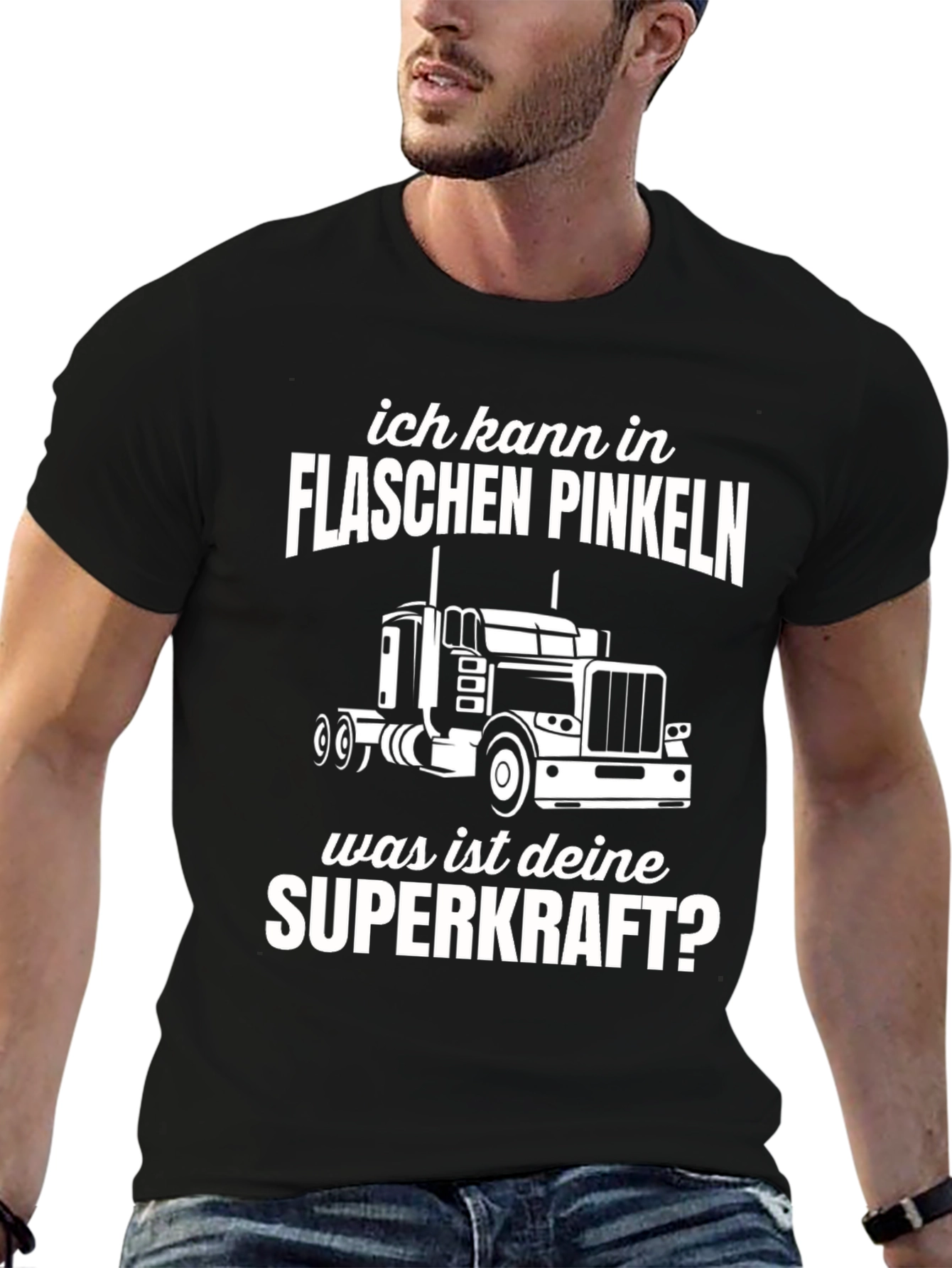 Trucker Superpower T-Shirt - Black Crew Neck