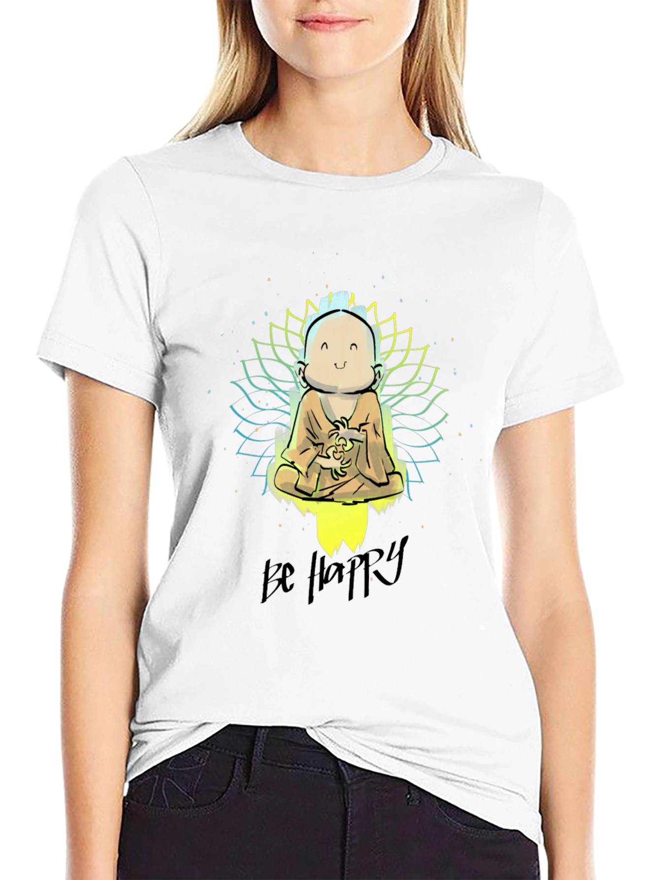 Be Happy Graphic Tee - Buddha Design