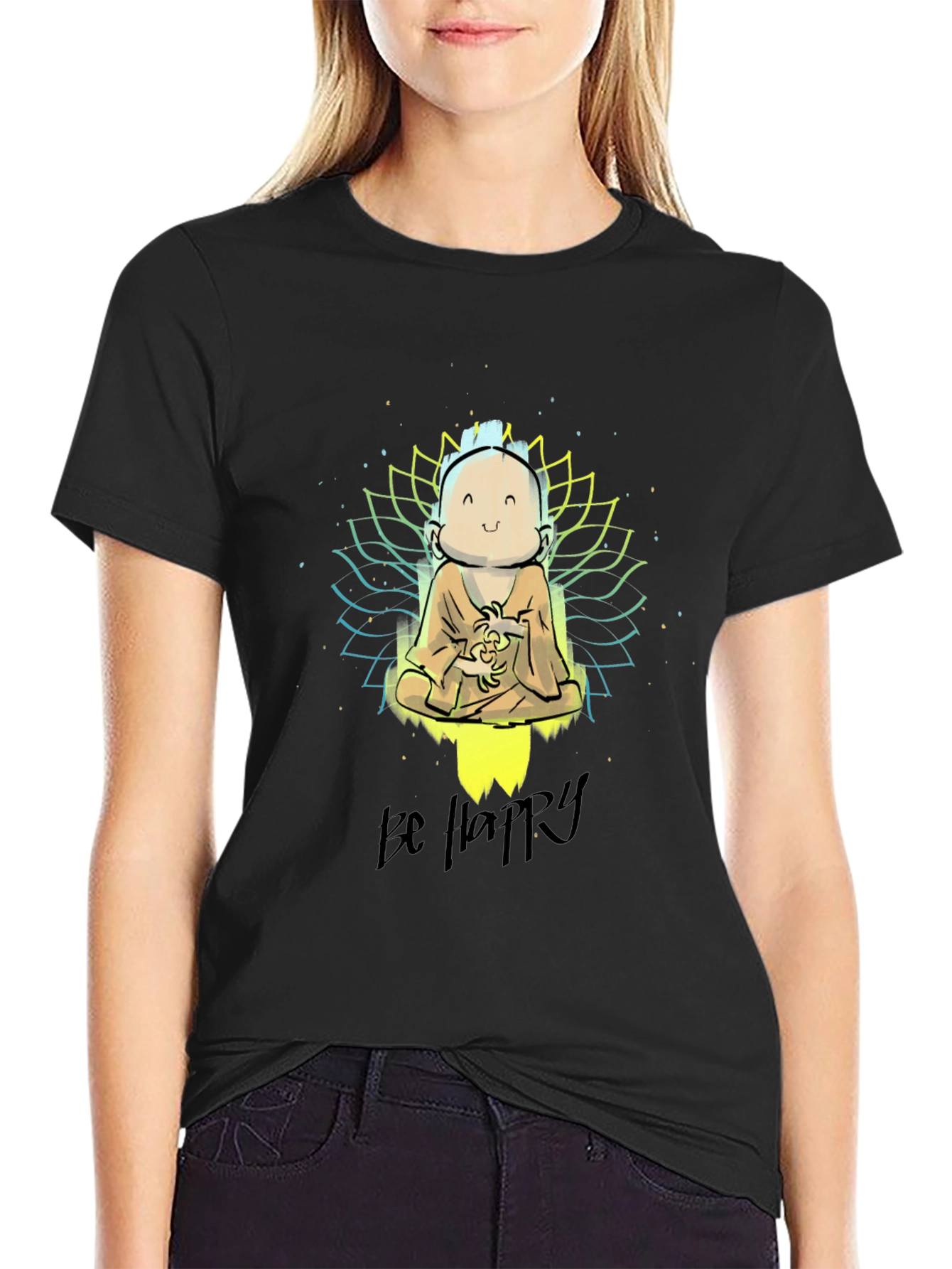 Be Happy Graphic Tee - Buddha Design