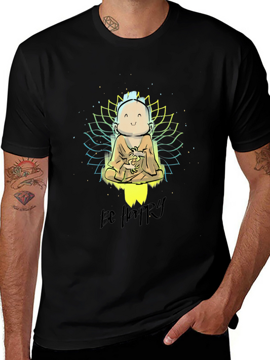 Be Happy Graphic Tee - Buddha Design