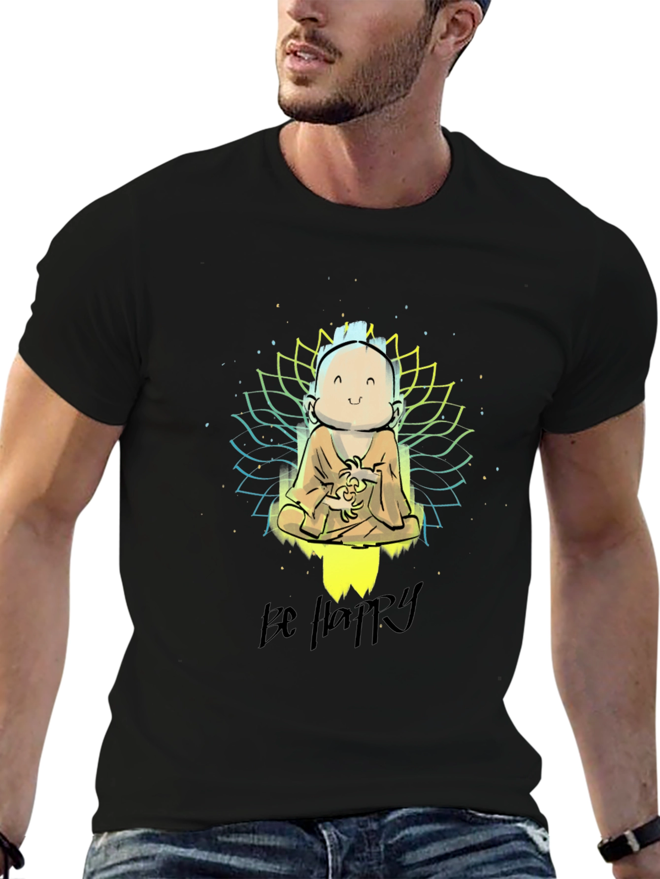 Be Happy Graphic Tee - Buddha Design