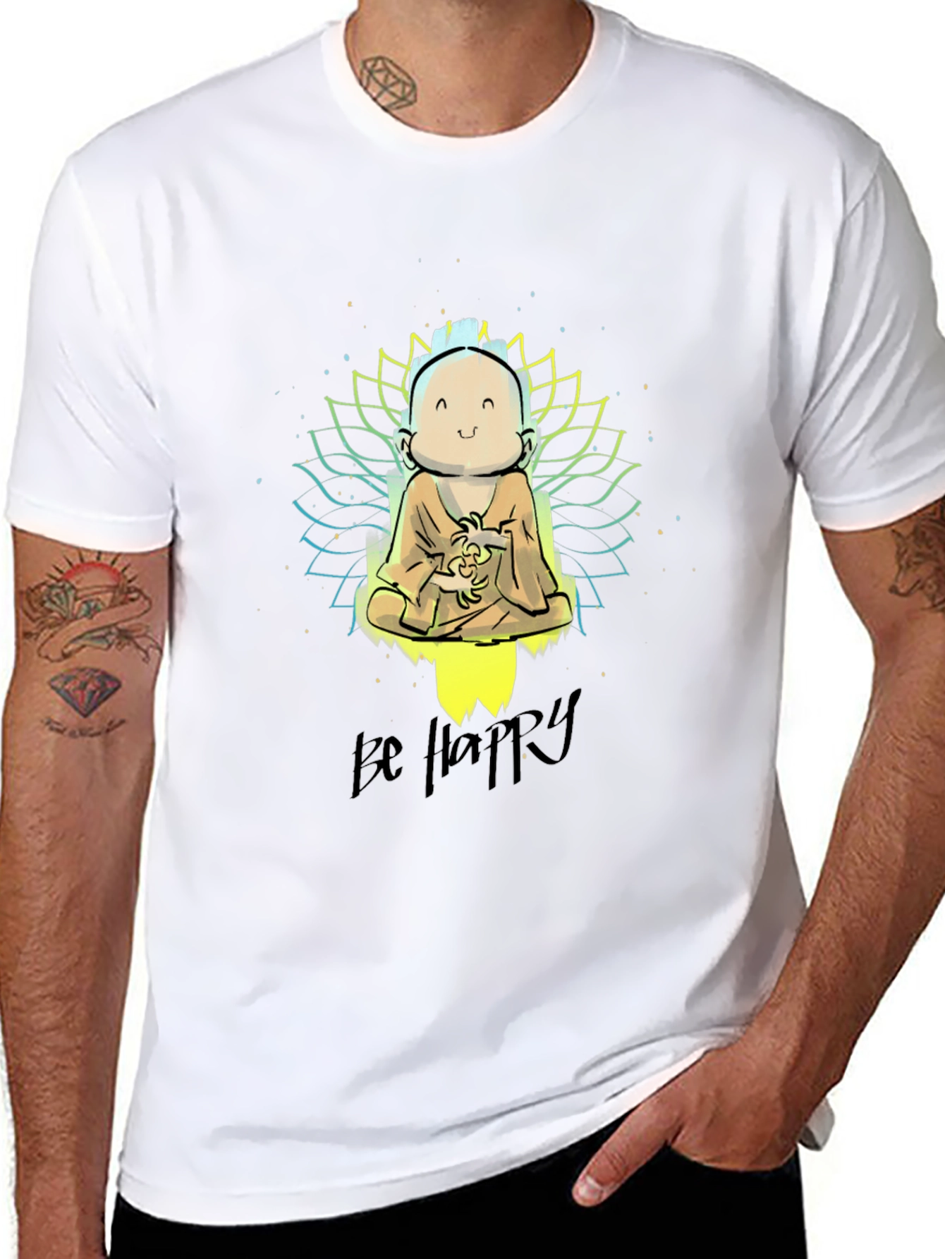Be Happy Graphic Tee - Buddha Design