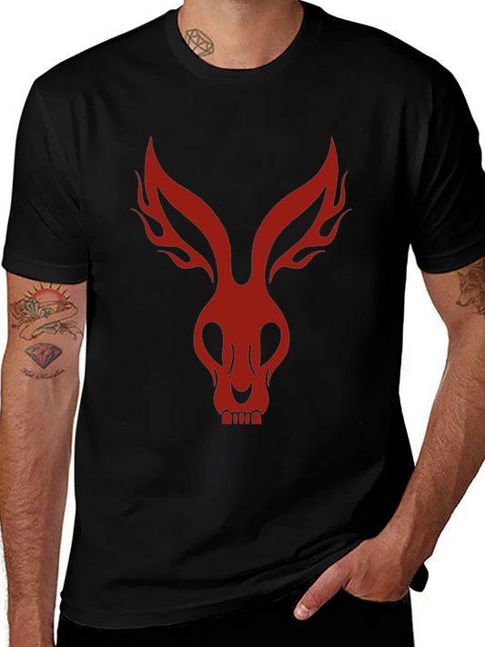 Mens Black T-Shirt with Red Rabbit Skull Design