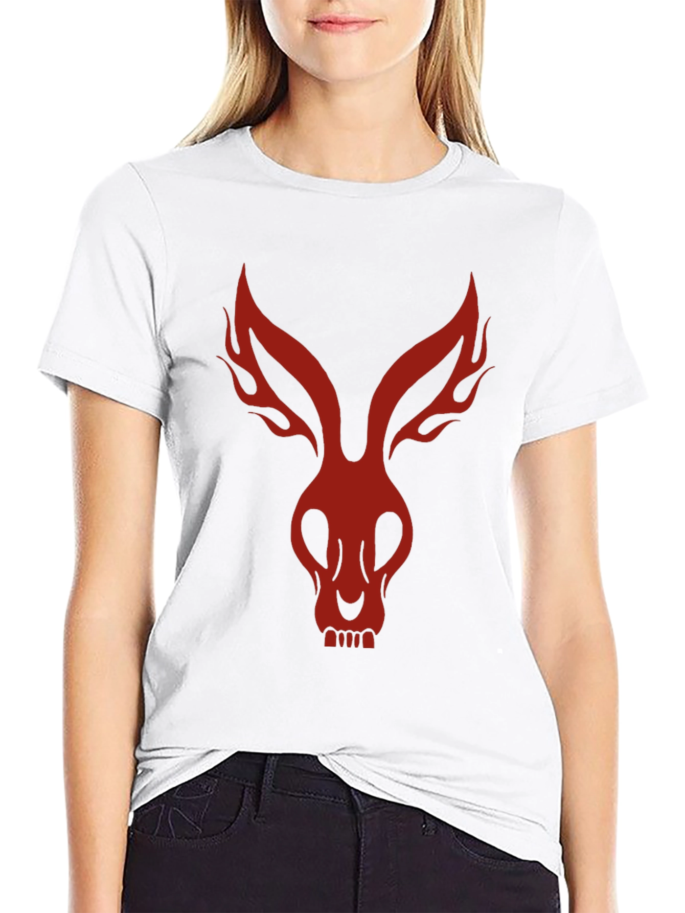 Mens Black T-Shirt with Red Rabbit Skull Design