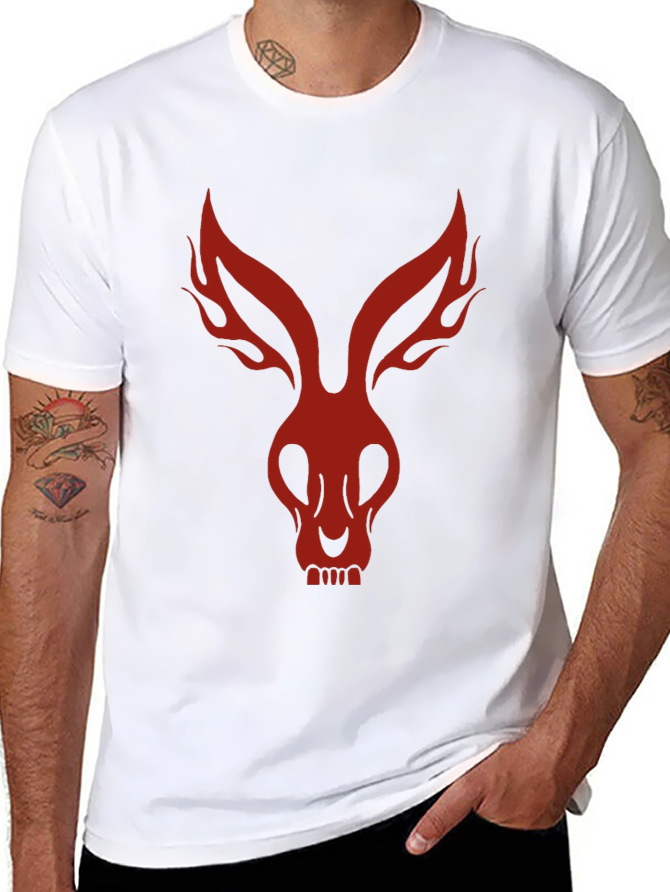 Mens Black T-Shirt with Red Rabbit Skull Design