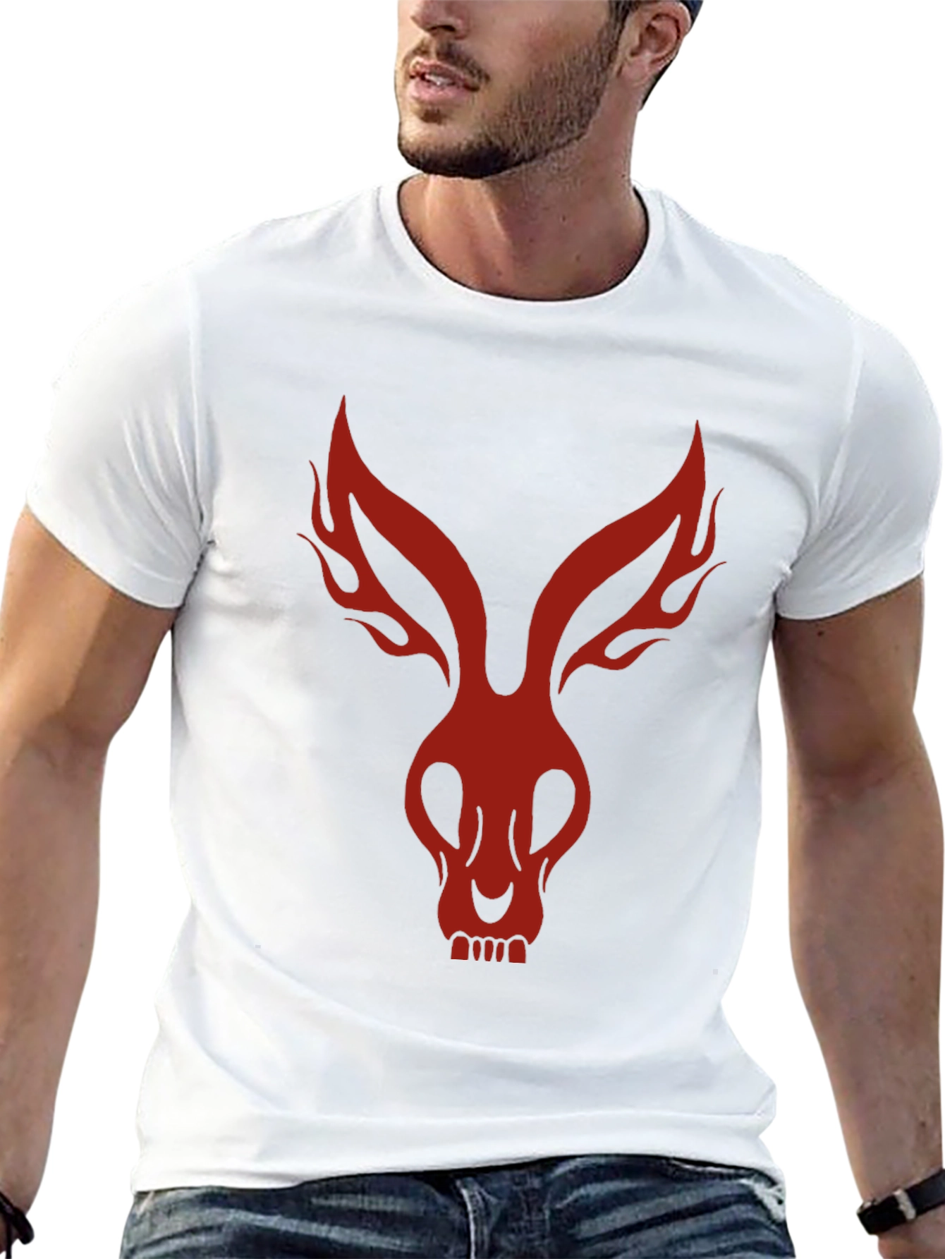 Mens Black T-Shirt with Red Rabbit Skull Design
