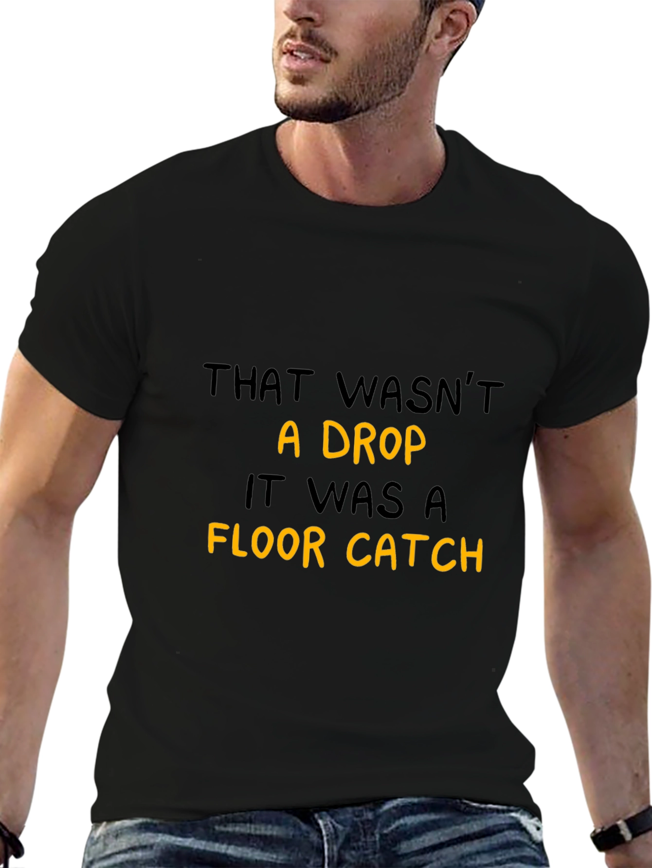 Funny Floor Catch Graphic Tee - Black Cotton