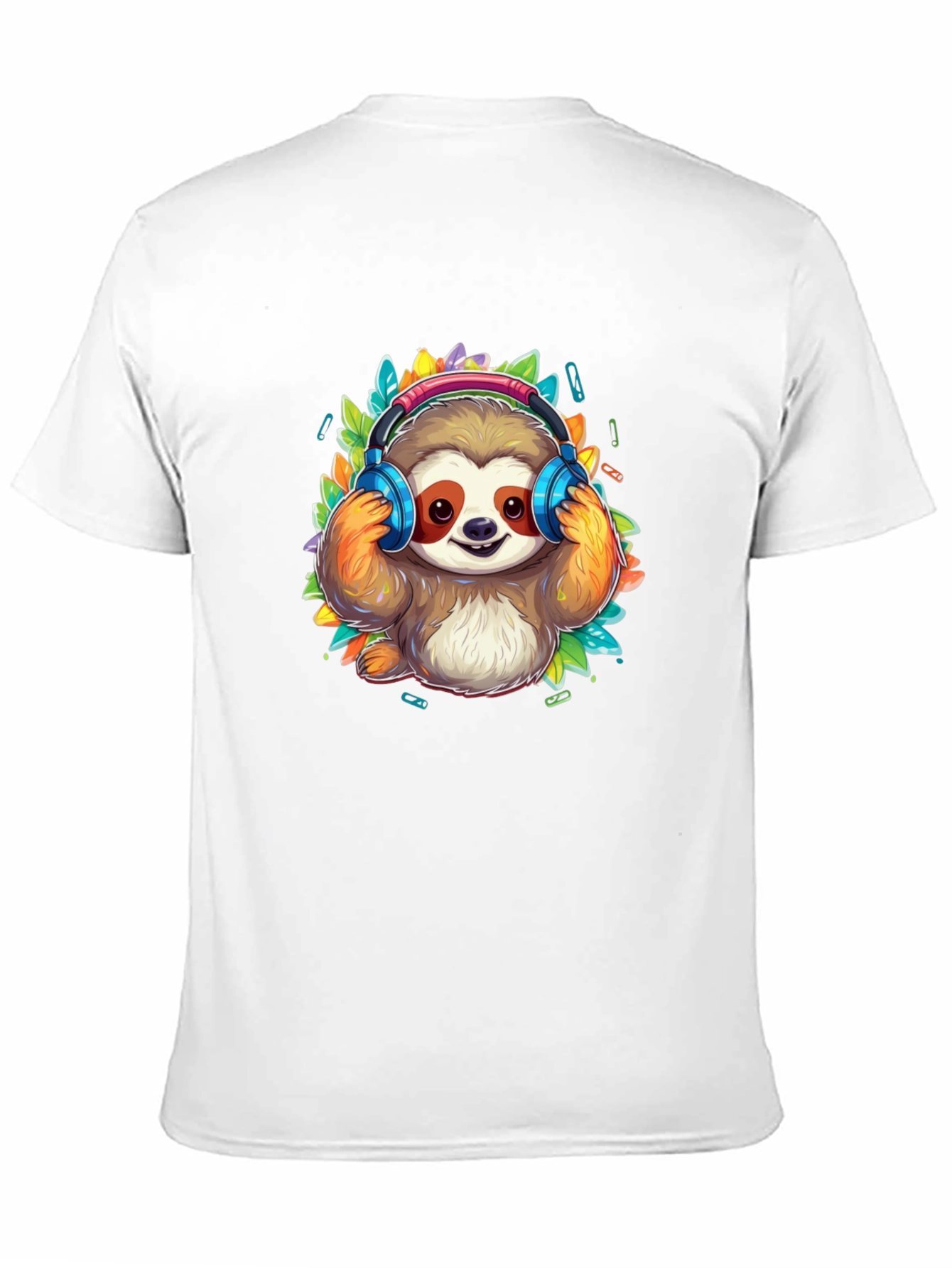 Sloth DJ Black T-Shirt - Cartoon Animal Graphic Tee