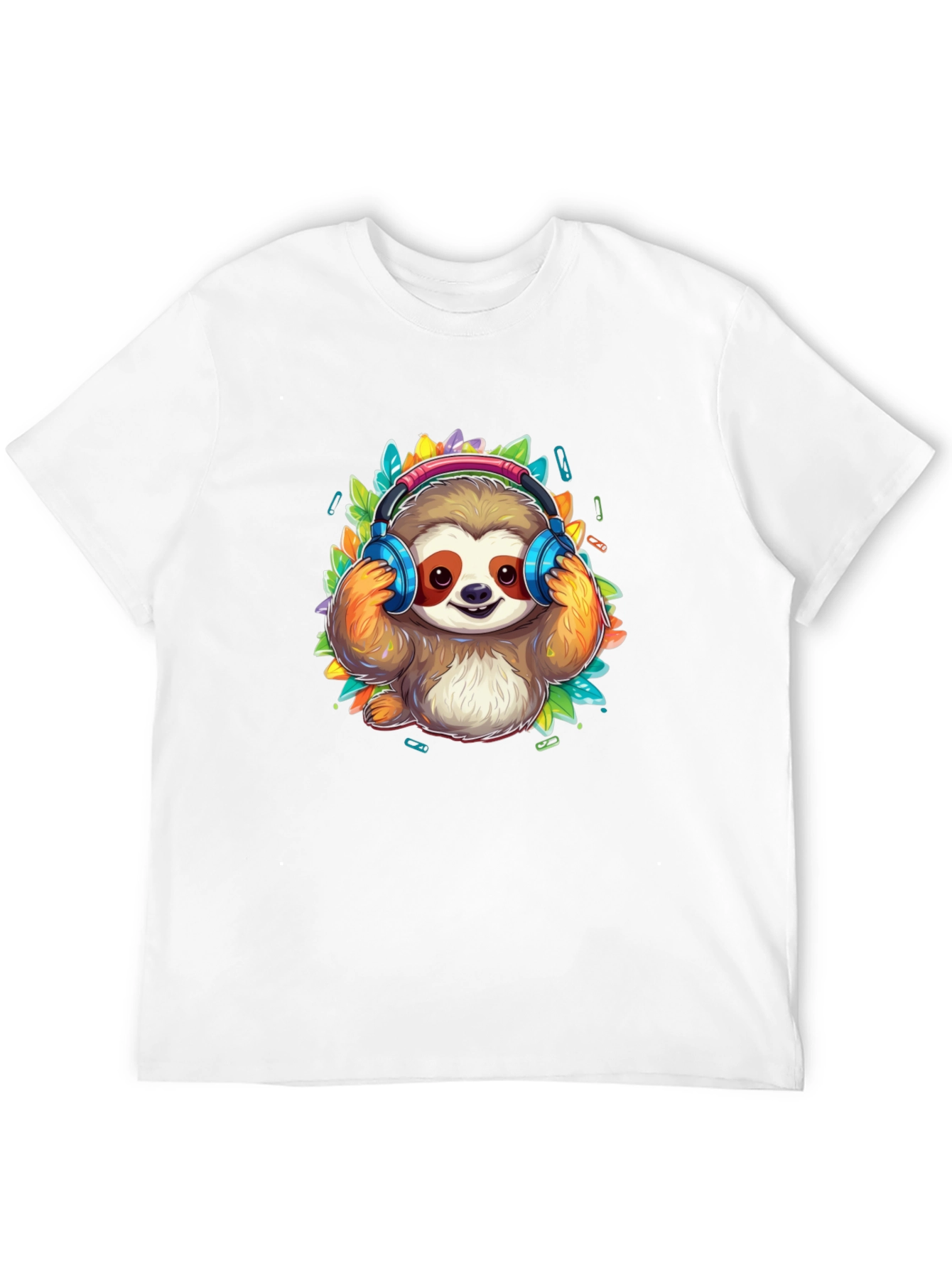 Sloth DJ Black T-Shirt - Cartoon Animal Graphic Tee