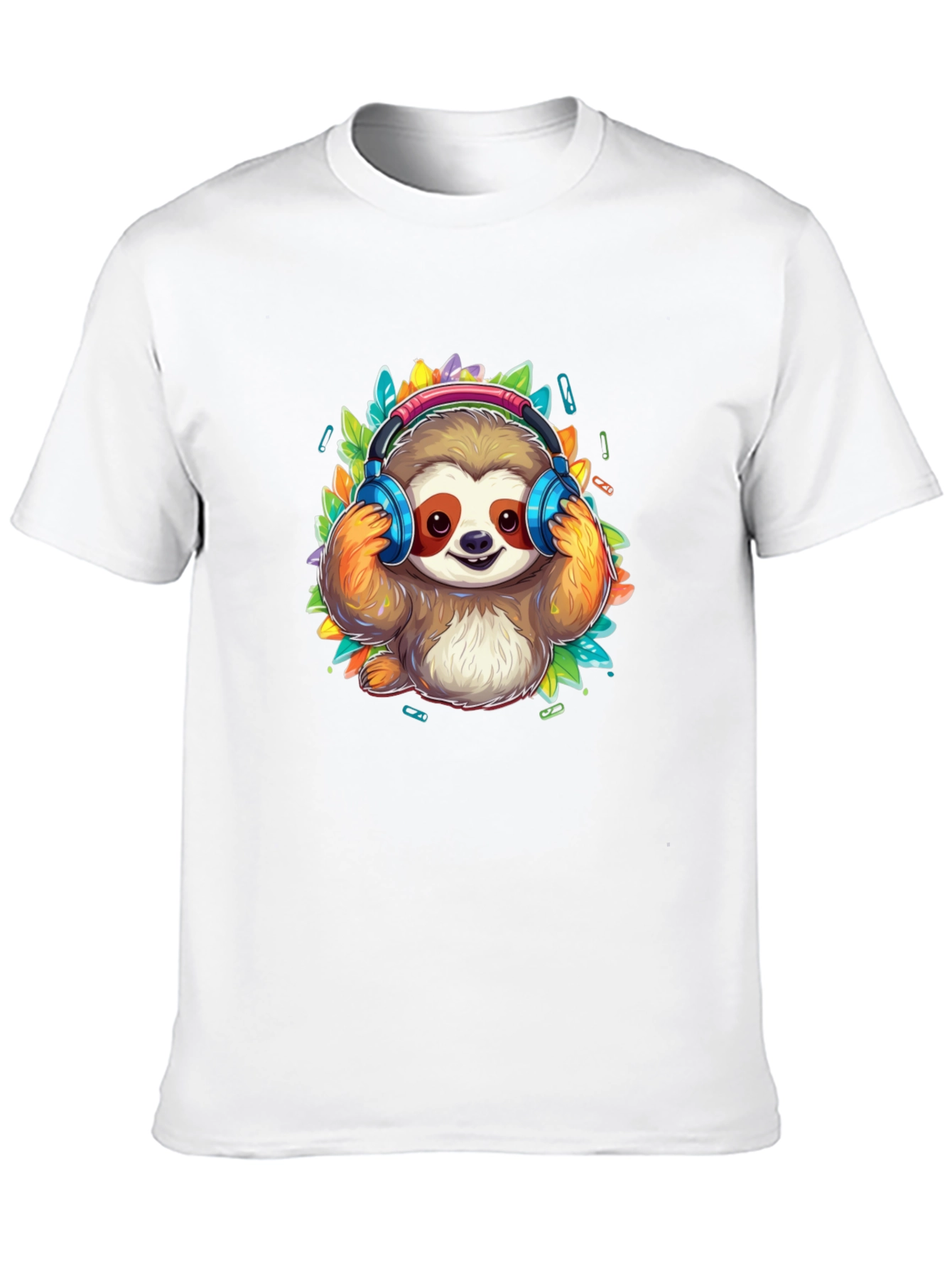 Sloth DJ Black T-Shirt - Cartoon Animal Graphic Tee