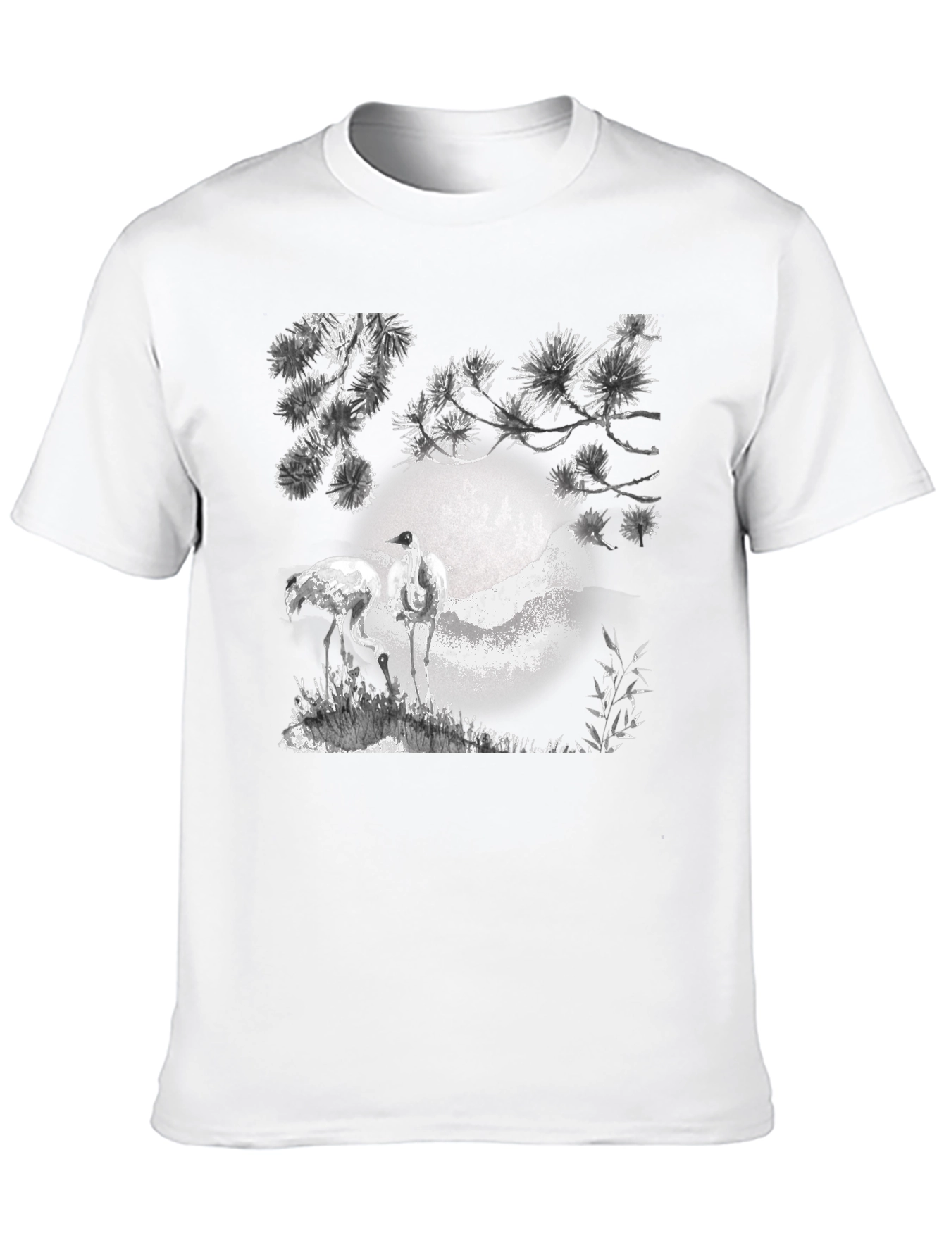 Crane and Moon Graphic Tee - Black