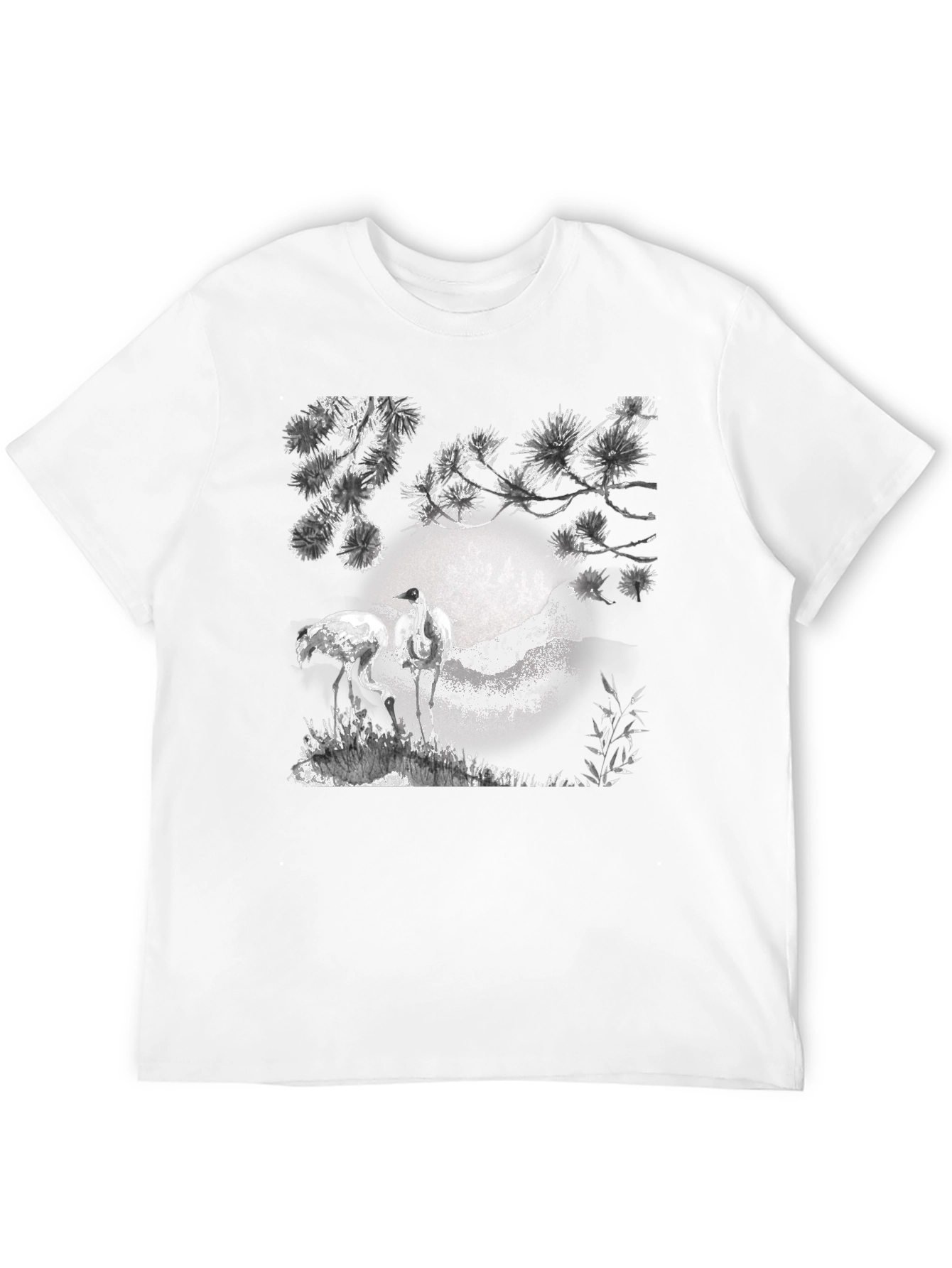 Crane and Moon Graphic Tee - Black