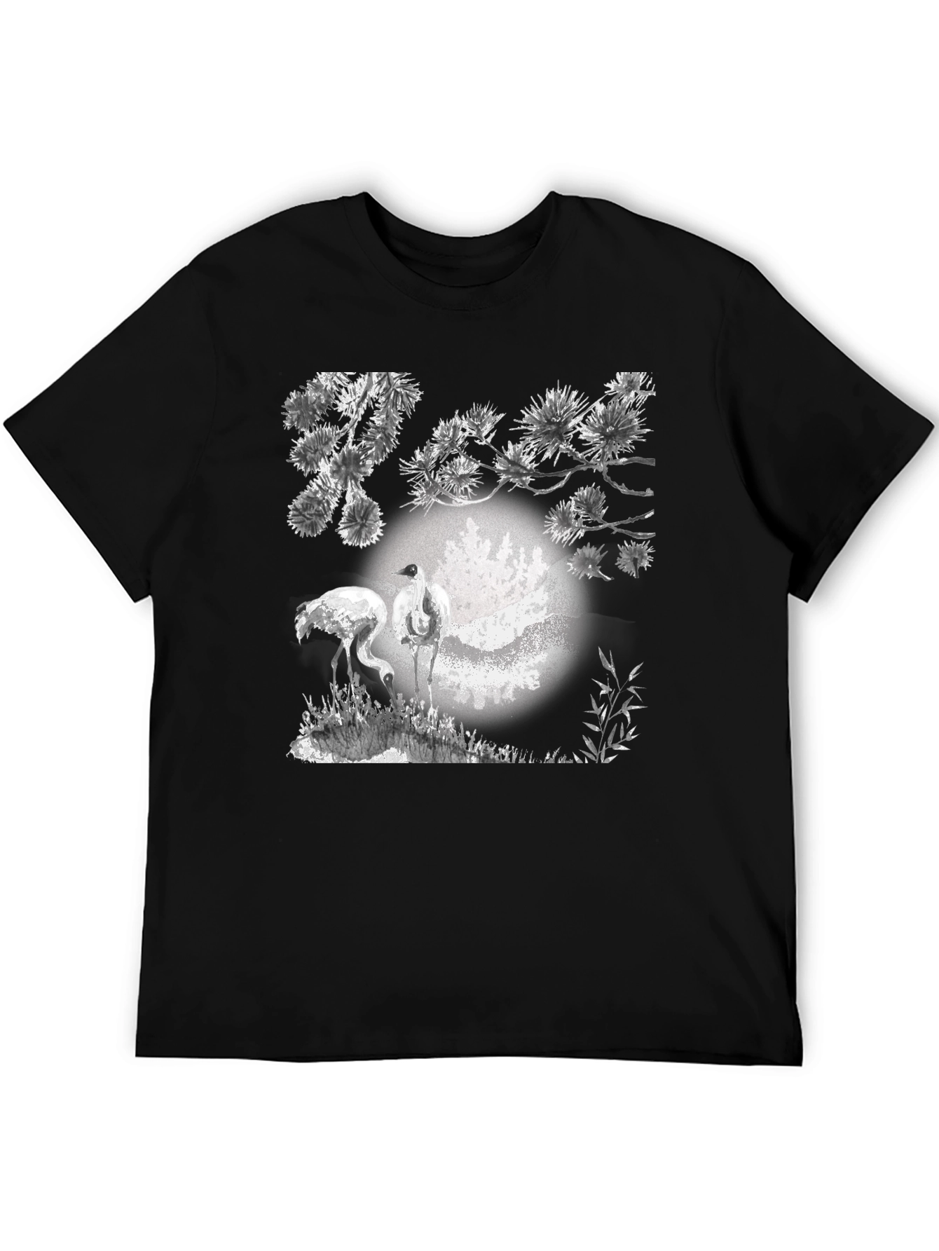 Crane and Moon Graphic Tee - Black