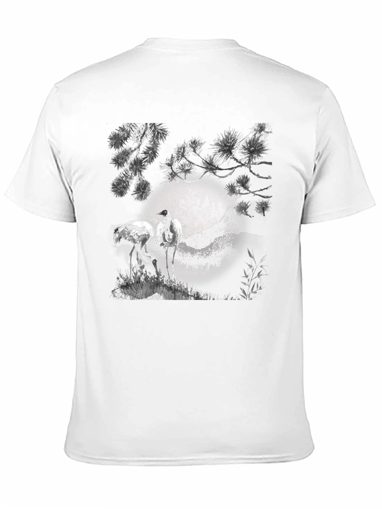 Crane and Moon Graphic Tee - Black