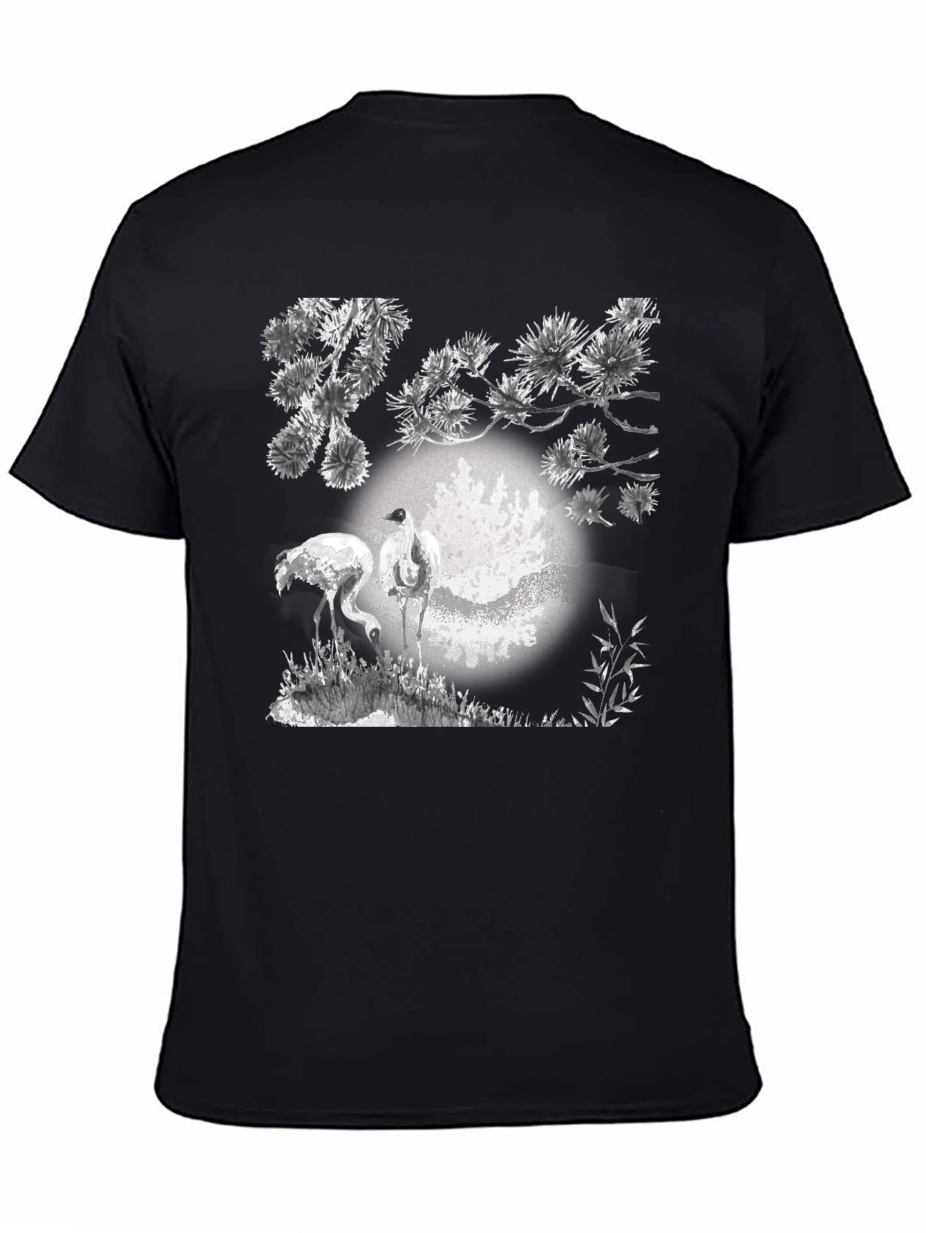 Crane and Moon Graphic Tee - Black