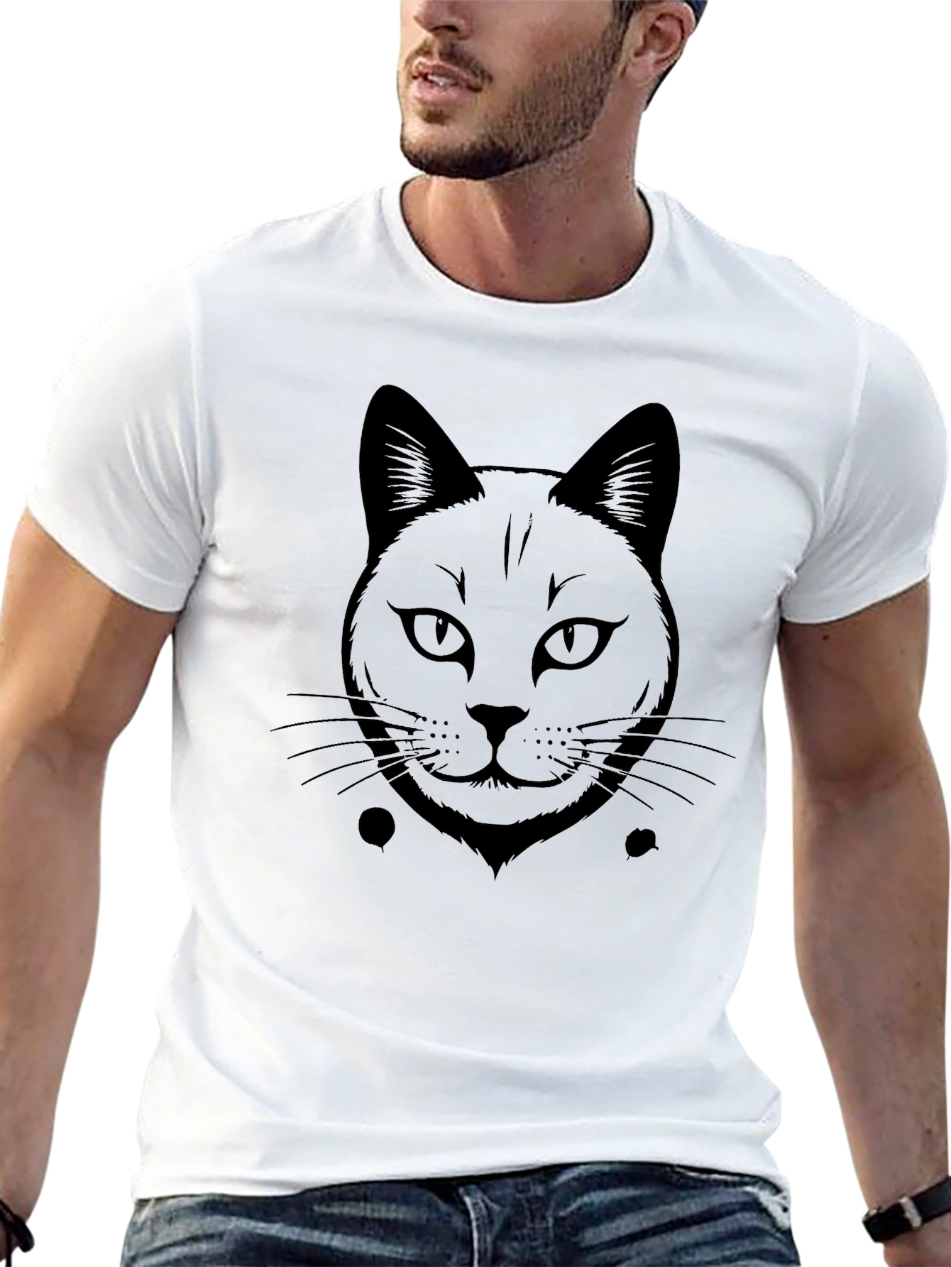 Black Cat Face Graphic T-Shirt - Unisex Style